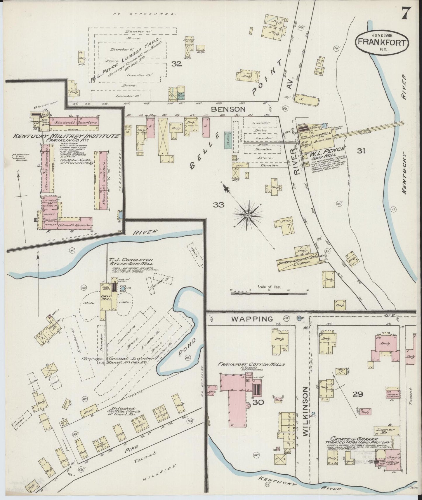 Sanborn Fire Insurance Map from Frankfort, Franklin County, Kentucky (1886), Sheet #0007 - Historic Sanborn Fire Insurance Map Print, vintage old map wall art, antique decor, genealogy gift, Kentucky Kentucky map
