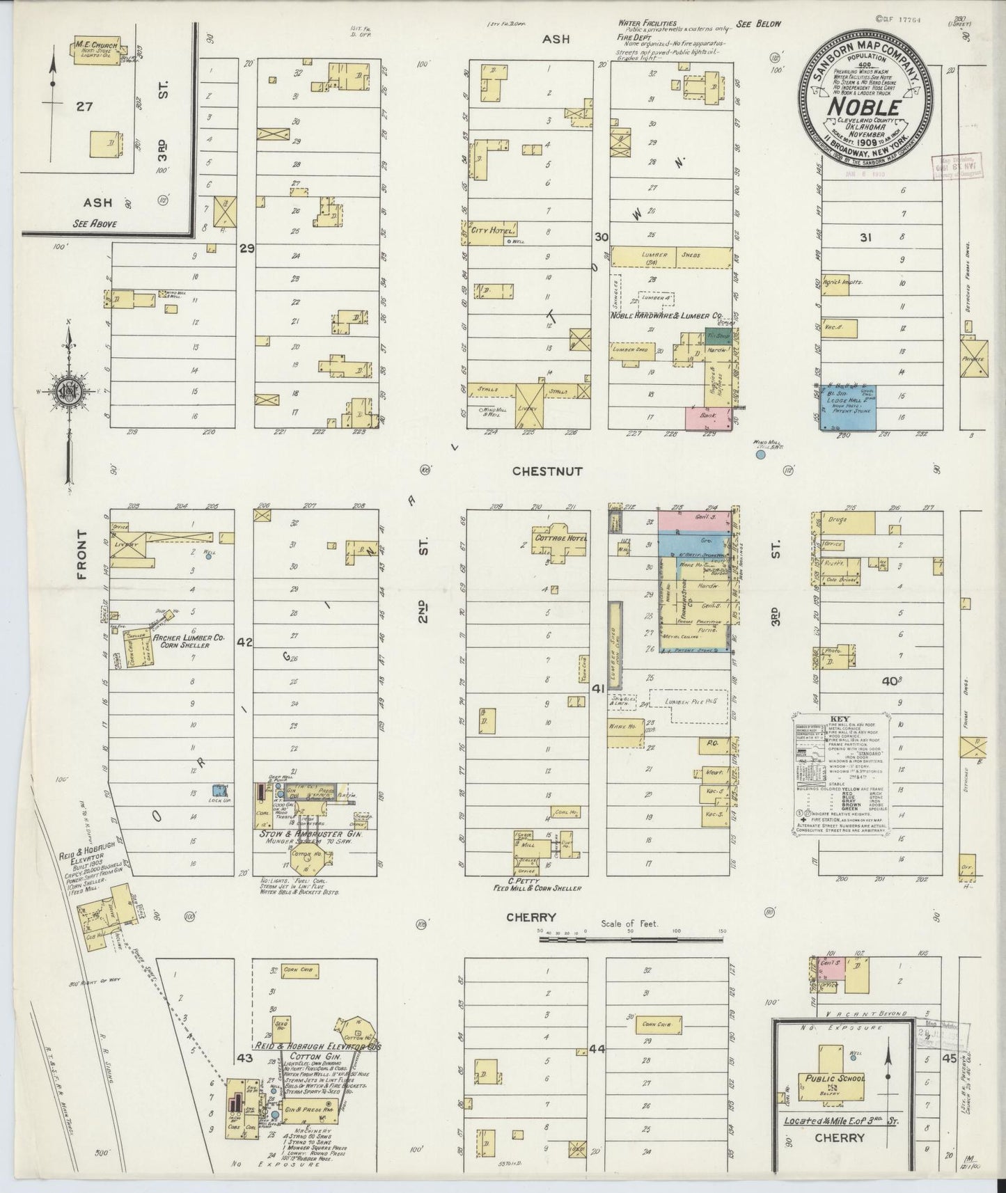 Sanborn Fire Insurance Map from Noble, Cleveland County, Oklahoma (1909), Sheet #0001 - Historic Sanborn Fire Insurance Map Print, vintage old map wall art, antique decor, genealogy gift, Oklahoma Oklahoma map