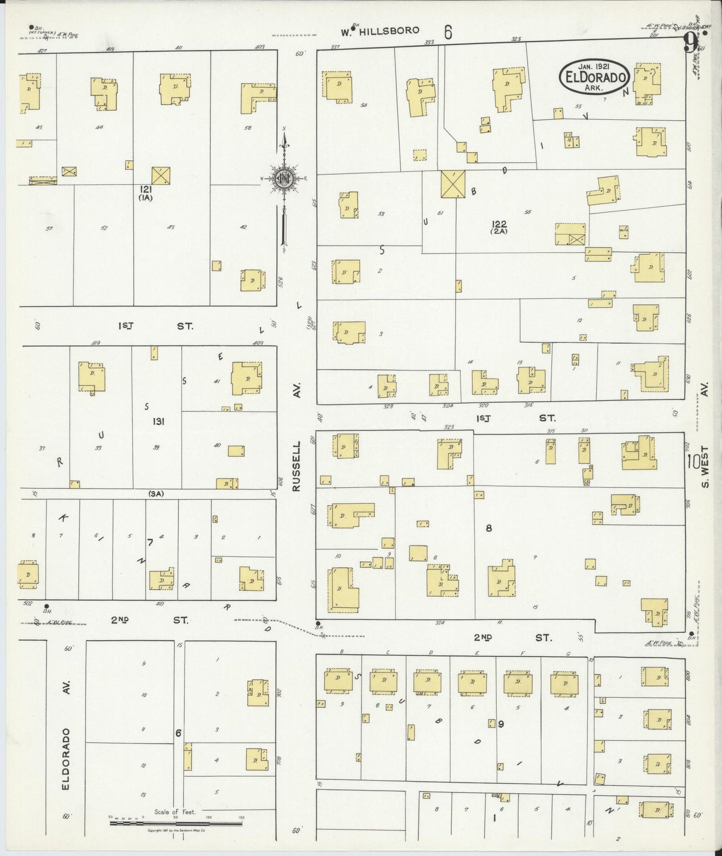 Sanborn Fire Insurance Map from El Dorado, Union County, Arkansas (1921), Sheet #0009 - Historic Sanborn Fire Insurance Map Print, vintage old map wall art, antique decor, genealogy gift, Arkansas Arkansas map