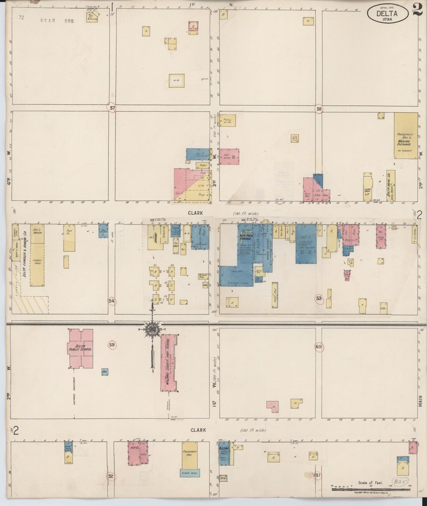 Sanborn Fire Insurance Map from Delta, Millard County, Utah (1923), Sheet #0002 - Historic Sanborn Fire Insurance Map Print, vintage old map wall art, antique decor, genealogy gift, Utah Utah map