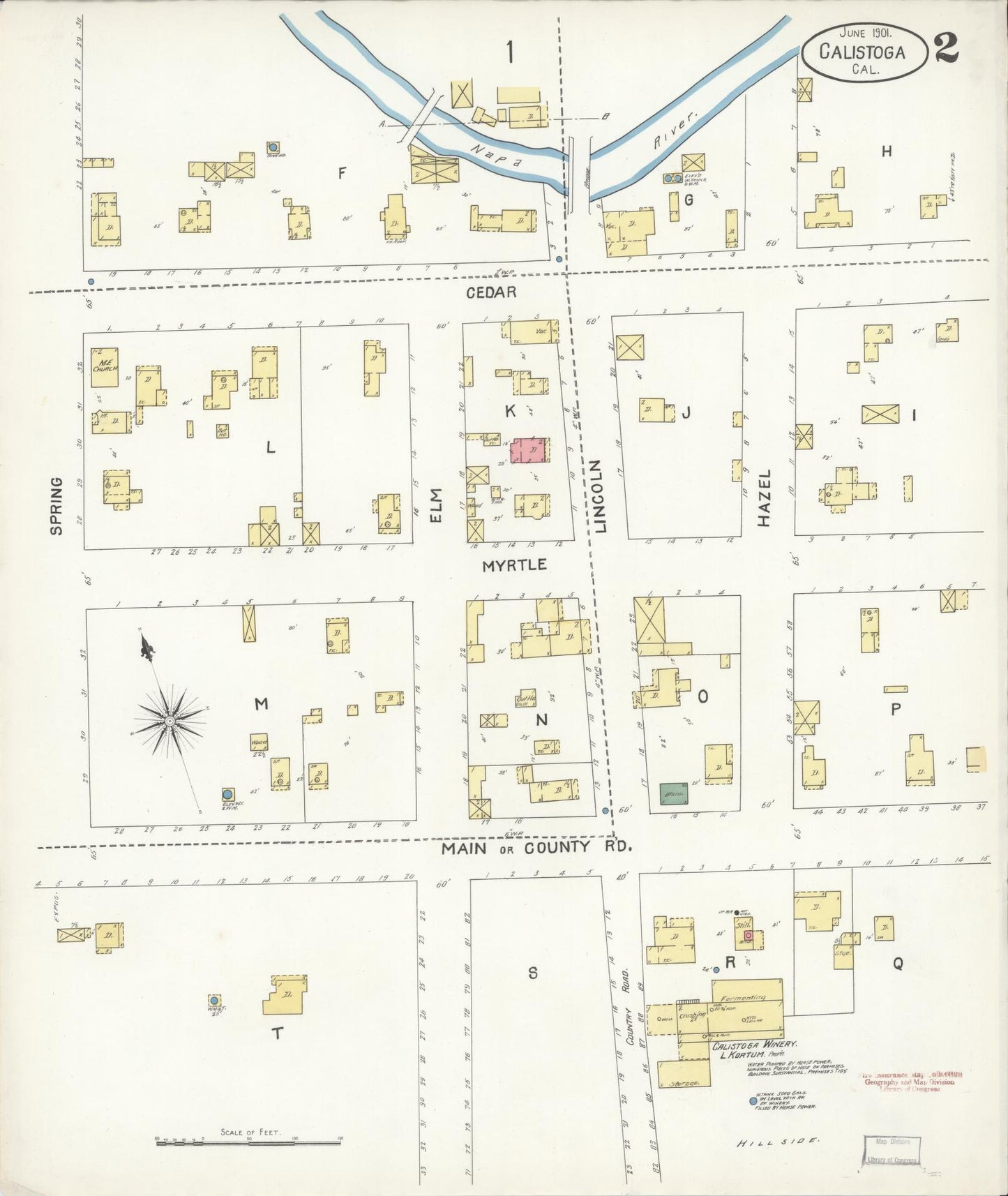 Sanborn Fire Insurance Map from Calistoga, Napa County, California (1901), Sheet #0002 - Complete Map Set gallery image, historic Sanborn map, vintage wall art, California California