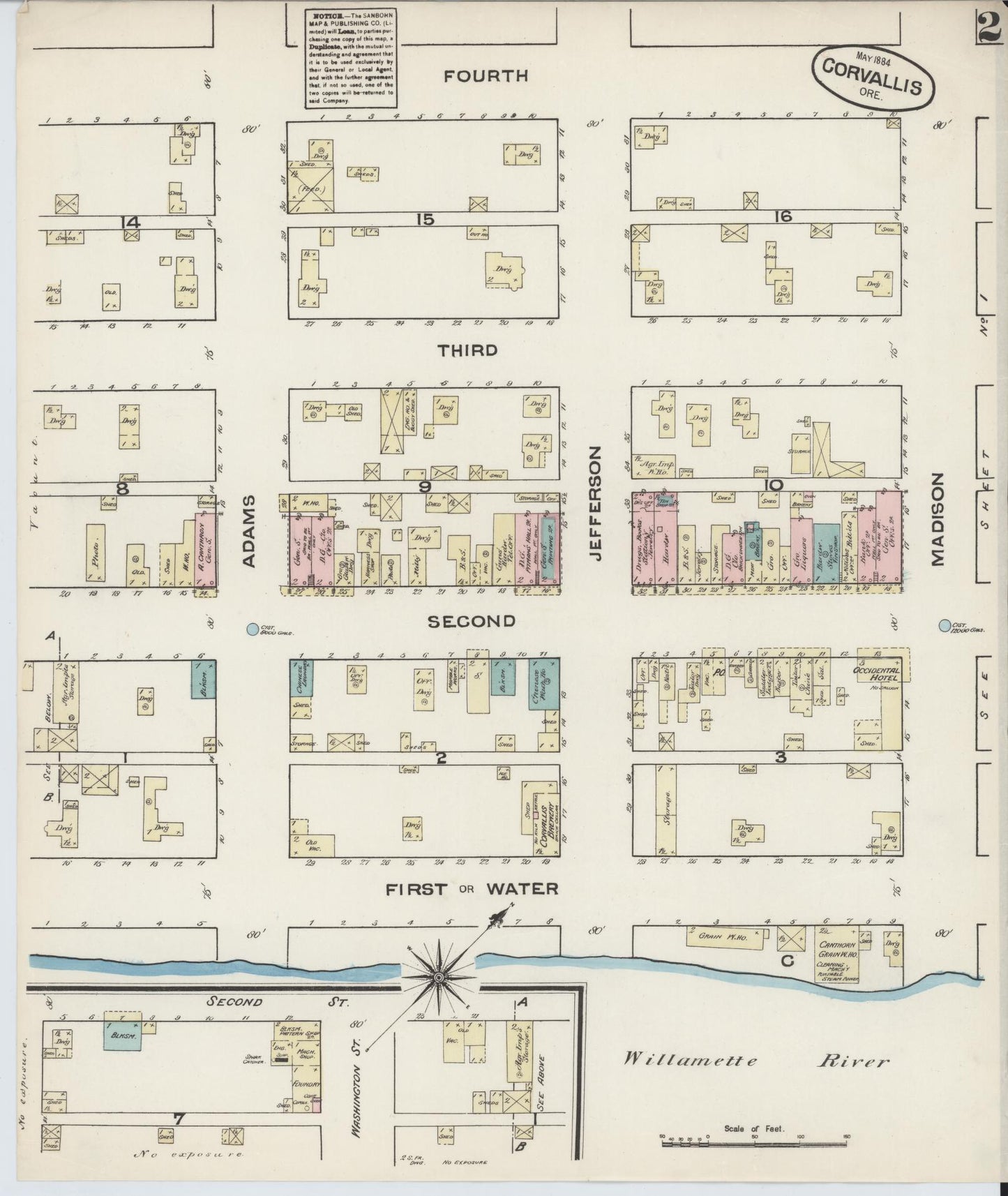 Sanborn Fire Insurance Map from Corvallis, Benton County, Oregon (1884), Sheet #0002 - Complete Map Set gallery image, historic Sanborn map, vintage wall art, Oregon Oregon