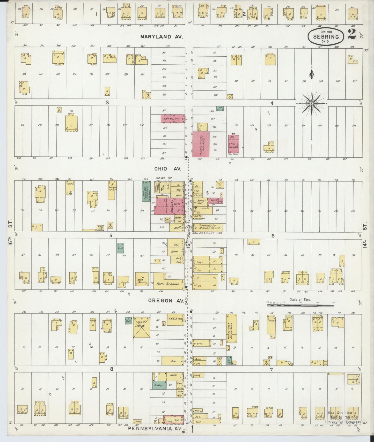 Sanborn Fire Insurance Map from Sebring, Mahoning County, Ohio (1901), Sheet #0002 - Historic Sanborn Fire Insurance Map Print, vintage old map wall art, antique decor, genealogy gift, Ohio Ohio map