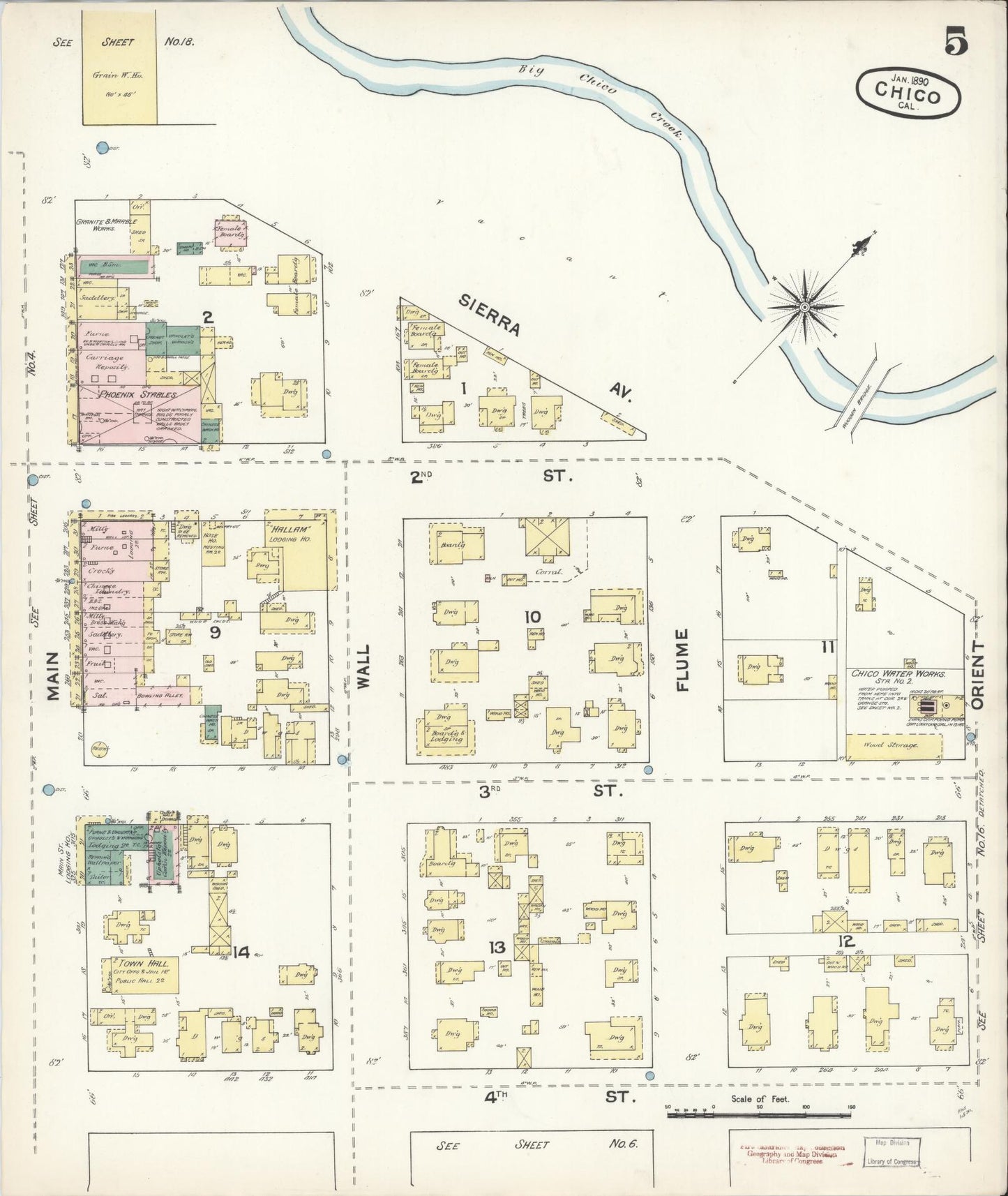 Sanborn Fire Insurance Map from Chico, Butte County, California (1890), Sheet #0005 - Historic Sanborn Fire Insurance Map Print, vintage old map wall art, antique decor, genealogy gift, California California map