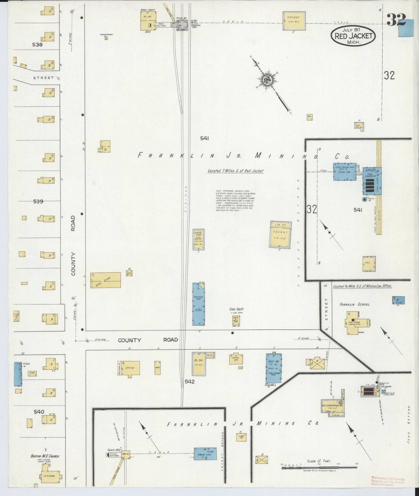 Sanborn Fire Insurance Map from Red Jacket, Houghton County, Michigan (1917), Sheet #0032 - Complete Map Set gallery image, historic Sanborn map, vintage wall art, Michigan Michigan