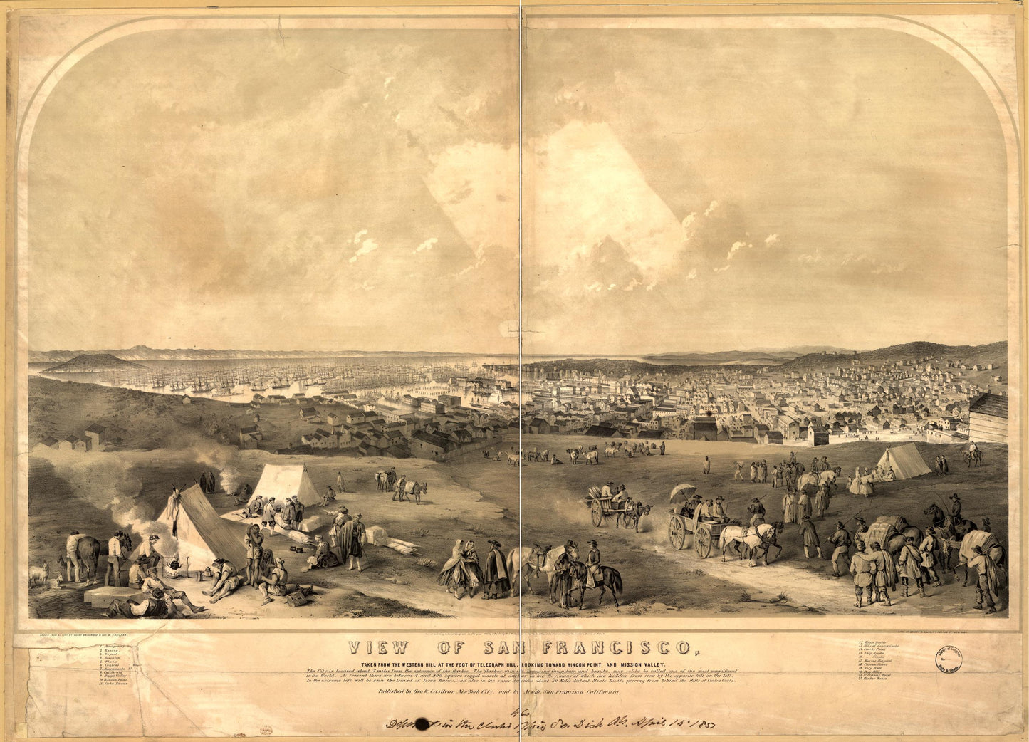View of San Francisco, Taken from the Western Hill at the foot of Telegraph Hill, looking toward Ringon Point and Mission Valley (1851) – Historic Bird’s-Eye View Panorama Print