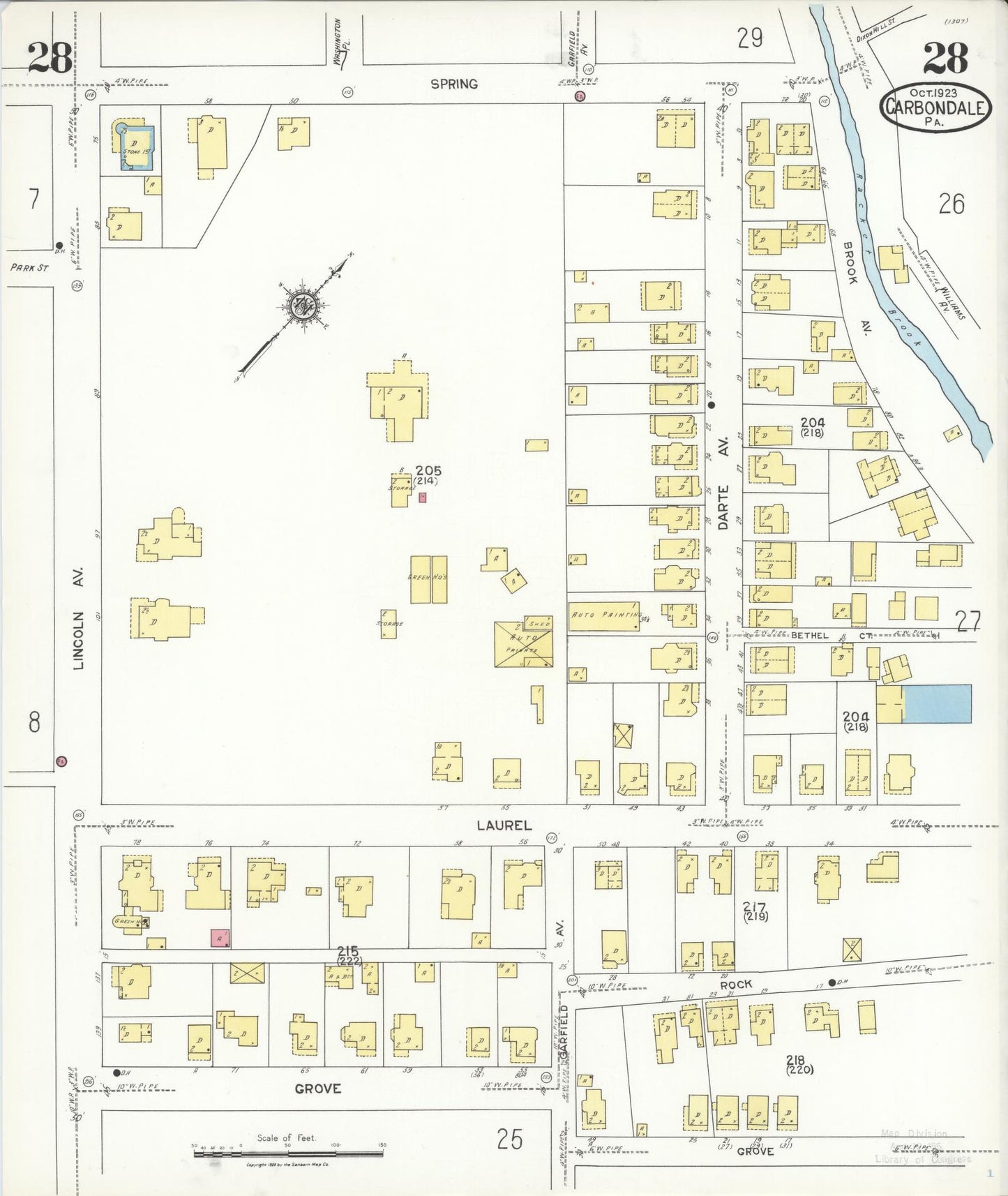Sanborn Fire Insurance Map from Carbondale, Lackawanna County, Pennsylvania (1923), Sheet #0028 - Historic Sanborn Fire Insurance Map Print, vintage old map wall art, antique decor, genealogy gift, Pennsylvania Pennsylvania map
