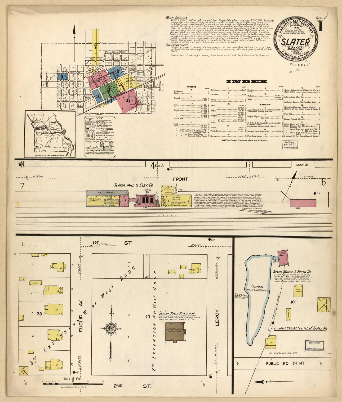 Sanborn Fire Insurance Map from Slater, Saline County, Missouri (1922), Sheet #0001 - Historic Sanborn Fire Insurance Map Print, vintage old map wall art, antique decor, genealogy gift, Missouri Missouri map