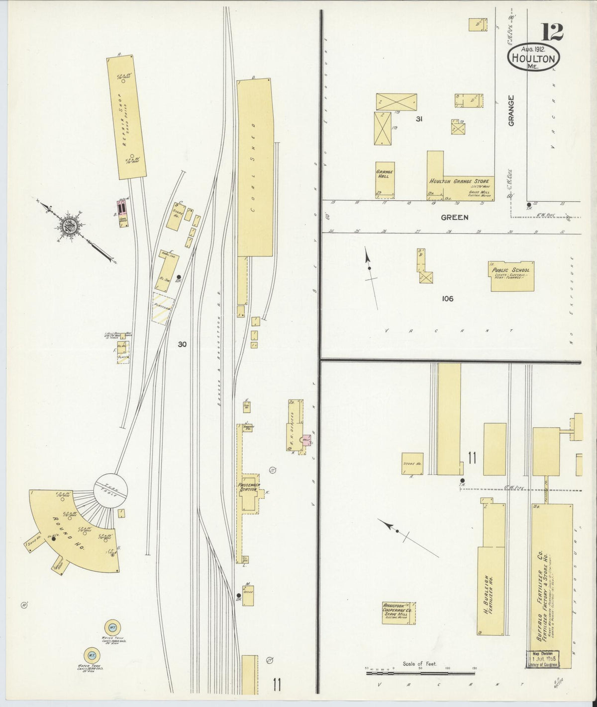 Sanborn Fire Insurance Map from Houlton, Aroostook County, Maine (1912), Sheet #0012 - Historic Sanborn Fire Insurance Map Print, vintage old map wall art, antique decor, genealogy gift, Maine Maine map