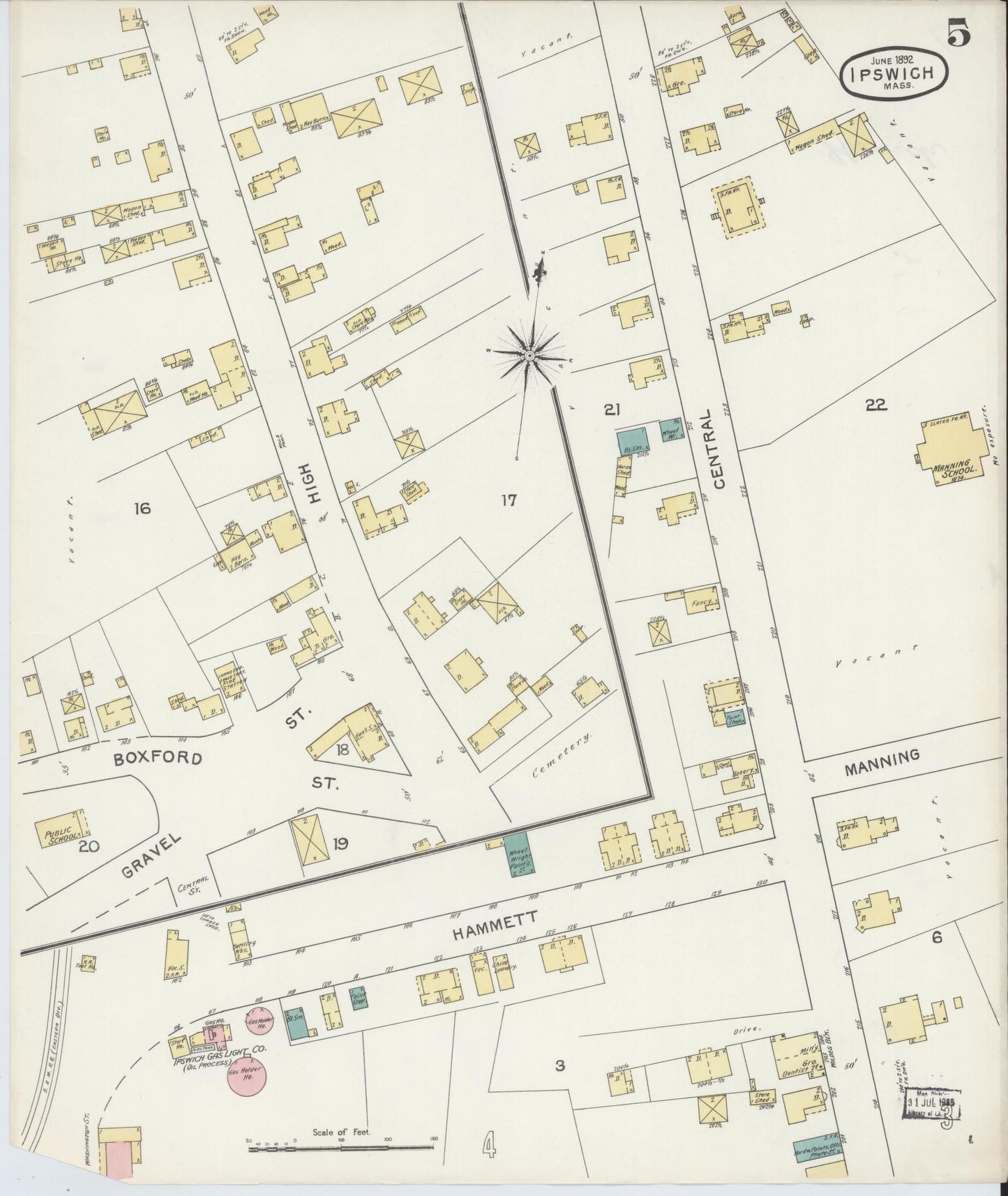 Sanborn Fire Insurance Map from Ipswich, Essex County, Massachusetts (1892), Sheet #0005 - Historic Sanborn Fire Insurance Map Print, vintage old map wall art, antique decor, genealogy gift, Massachusetts Massachusetts map