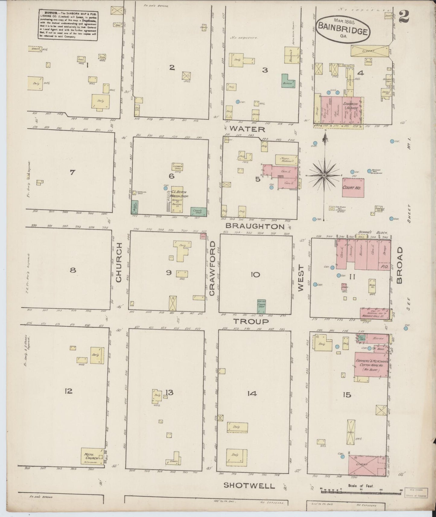 Sanborn Fire Insurance Map from Bainbridge, Decatur County, Georgia (1885), Sheet #0002 - Complete Map Set gallery image, historic Sanborn map, vintage wall art, Georgia Georgia