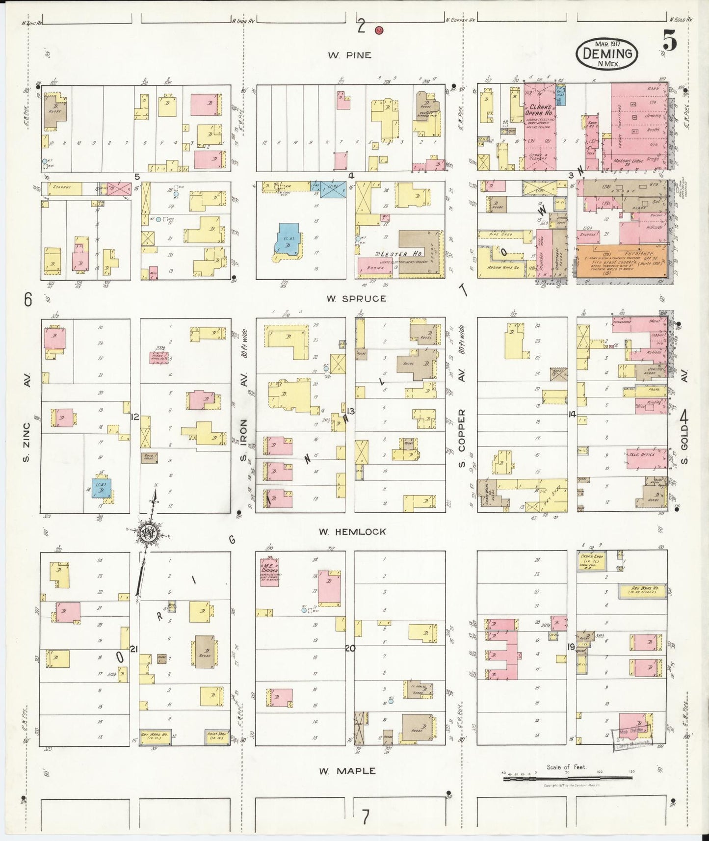 Sanborn Fire Insurance Map from Deming, Luna County, New Mexico (1917), Sheet #0005 - Historic Sanborn Fire Insurance Map Print, vintage old map wall art, antique decor, genealogy gift, New Mexico New Mexico map