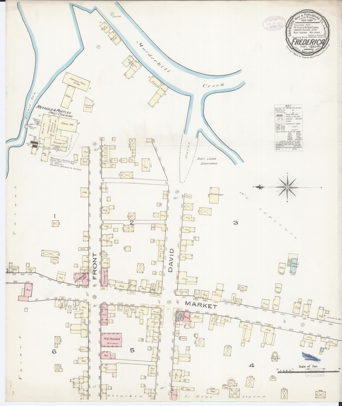 Sanborn Fire Insurance Map from Frederica, Kent County, Delaware (1885), Sheet #0001 - Historic Sanborn Fire Insurance Map Print, vintage old map wall art, antique decor, genealogy gift, Delaware Delaware map