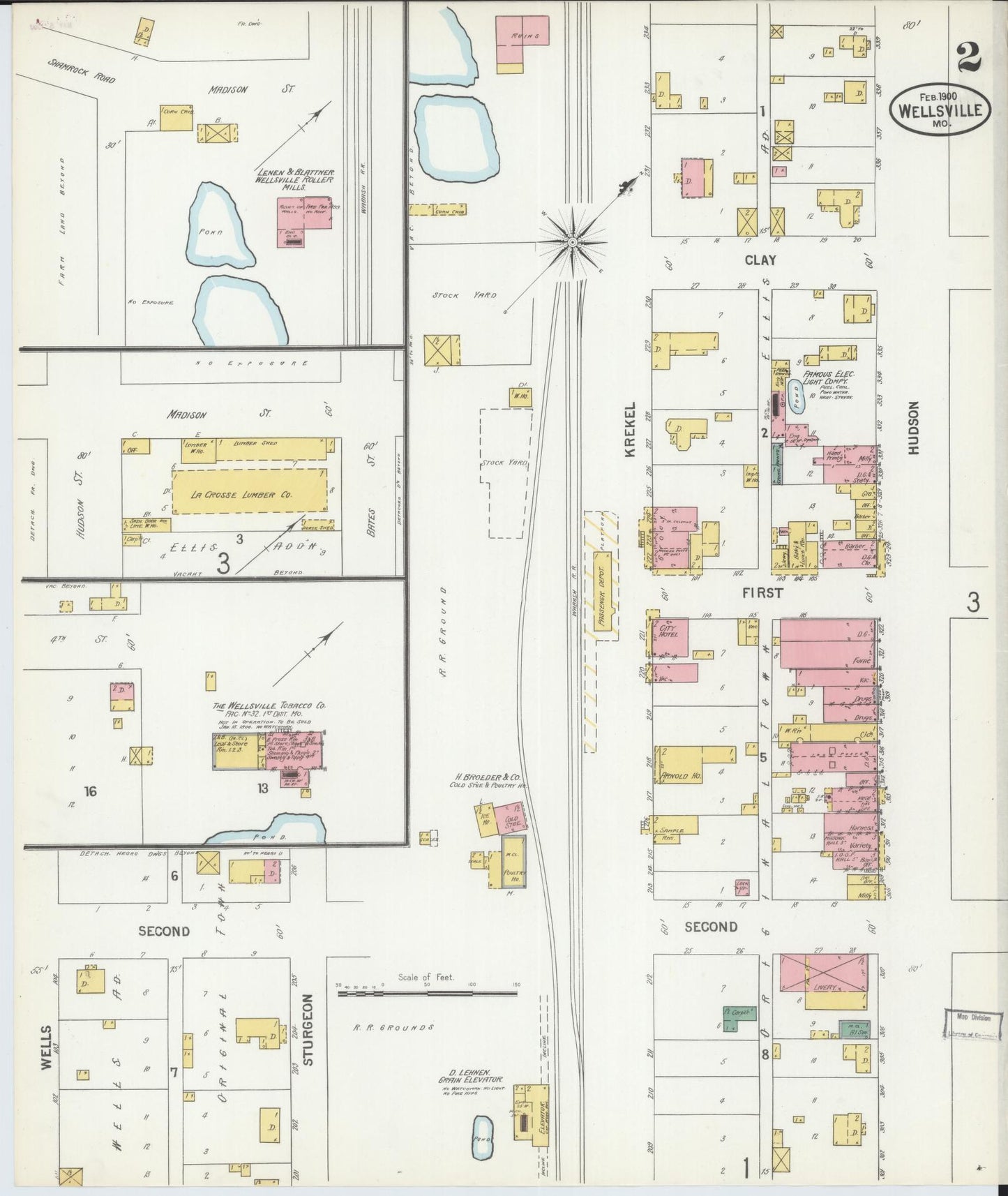 Sanborn Fire Insurance Map from Wellsville, Montgomery County, Missouri (1900), Sheet #0002 - Historic Sanborn Fire Insurance Map Print, vintage old map wall art, antique decor, genealogy gift, Missouri Missouri map