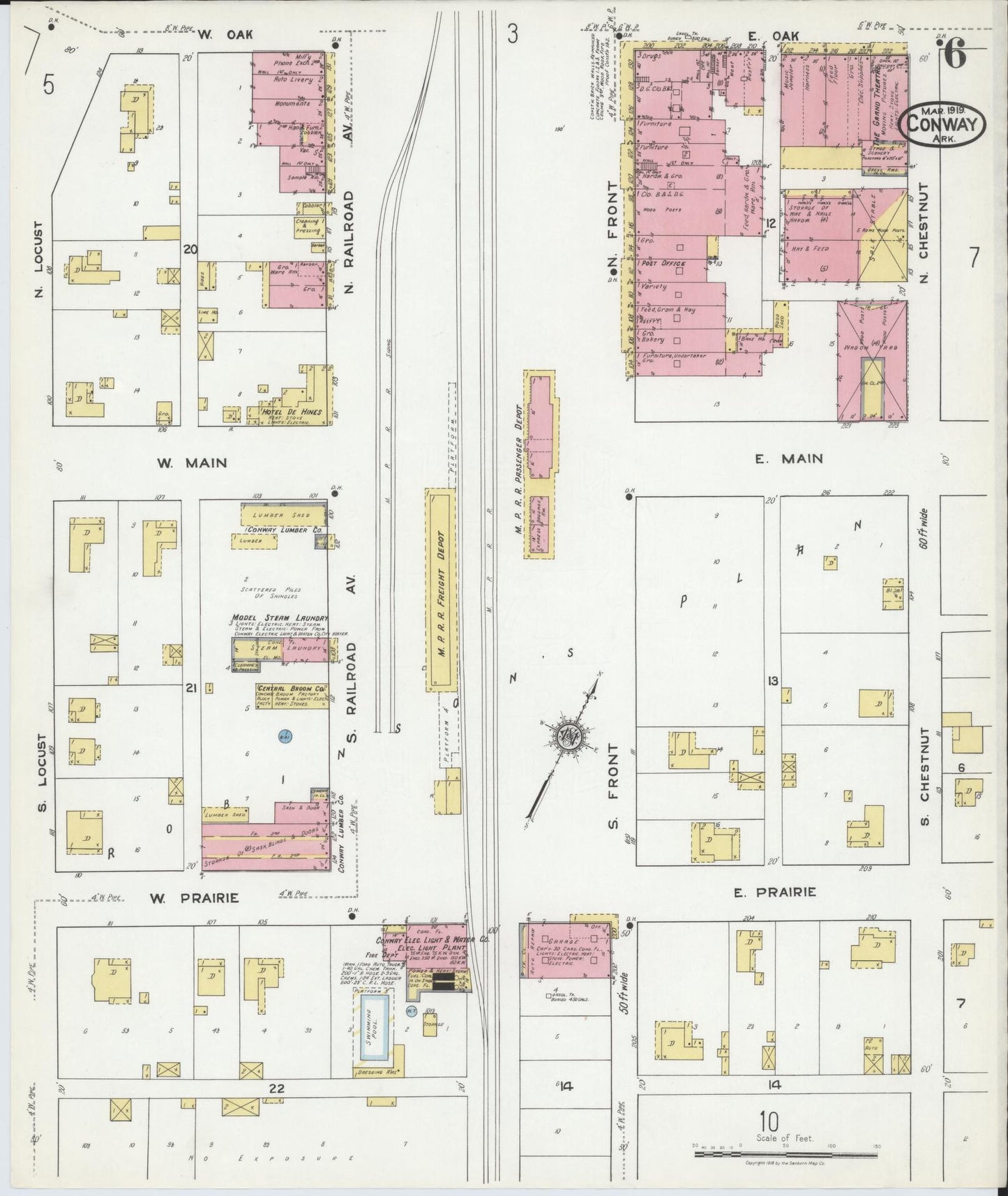 Sanborn Fire Insurance Map from Conway, Faulkner County, Arkansas (1919), Sheet #0006 - Historic Sanborn Fire Insurance Map Print, vintage old map wall art, antique decor, genealogy gift, Arkansas Arkansas map