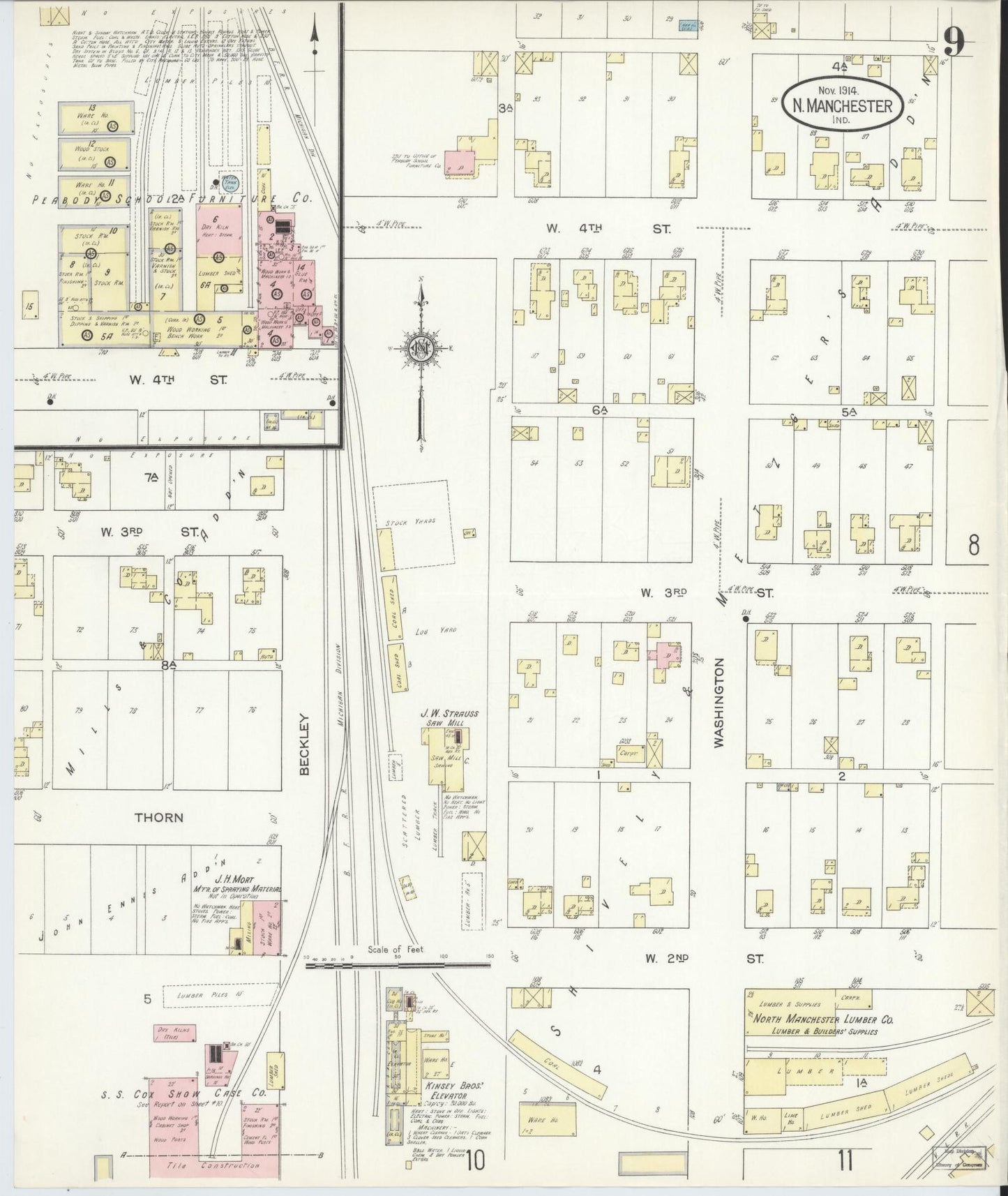 Sanborn Fire Insurance Map from North Manchester, Wabash County, Indiana. (1914), Sheet 9 – Historic Sanborn Fire Insurance Map Print