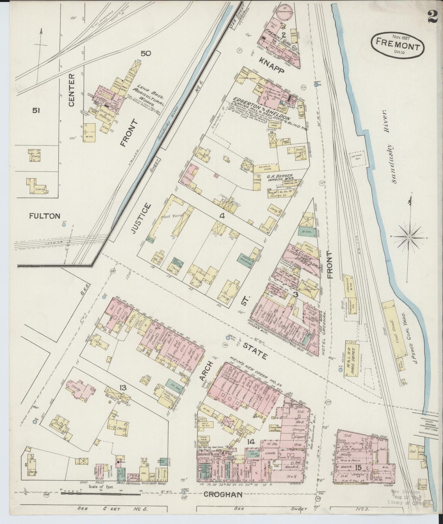 Sanborn Fire Insurance Map from Fremont, Sandusky County, Ohio (1887), Sheet #0002 - Complete Map Set gallery image, historic Sanborn map, vintage wall art, Ohio Ohio