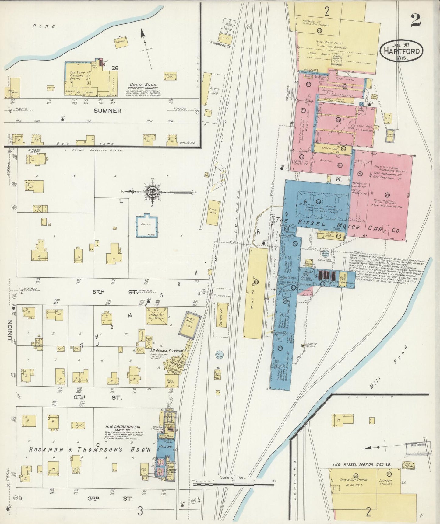 Sanborn Fire Insurance Map from Hartford, Washington County, Wisconsin (1913), Sheet #0002 - Historic Sanborn Fire Insurance Map Print, vintage old map wall art, antique decor, genealogy gift, Wisconsin Wisconsin map