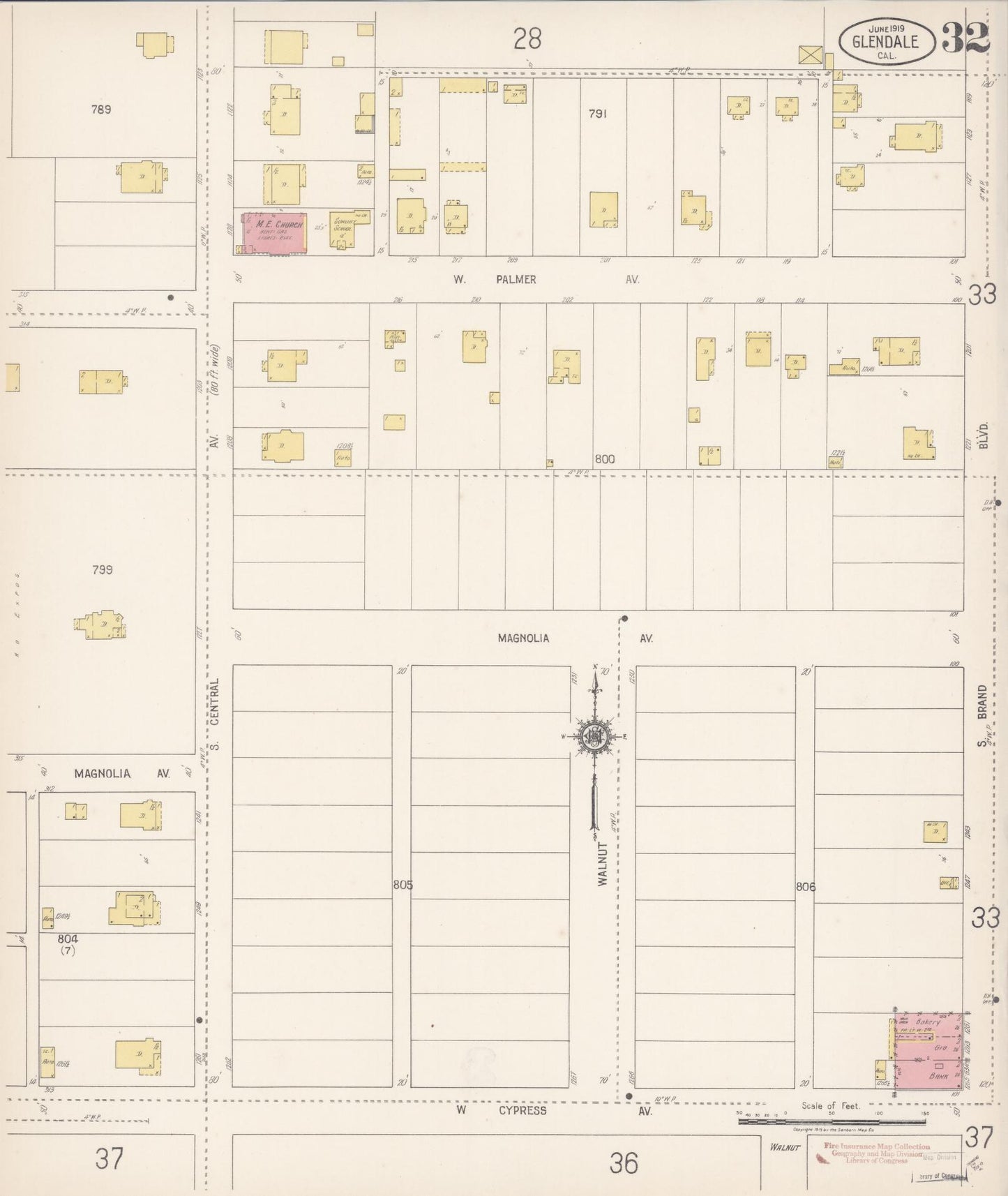 Sanborn Fire Insurance Map from Glendale, Los Angeles County, California (1919), Sheet #0032 - Historic Sanborn Fire Insurance Map Print, vintage old map wall art, antique decor, genealogy gift, California California map