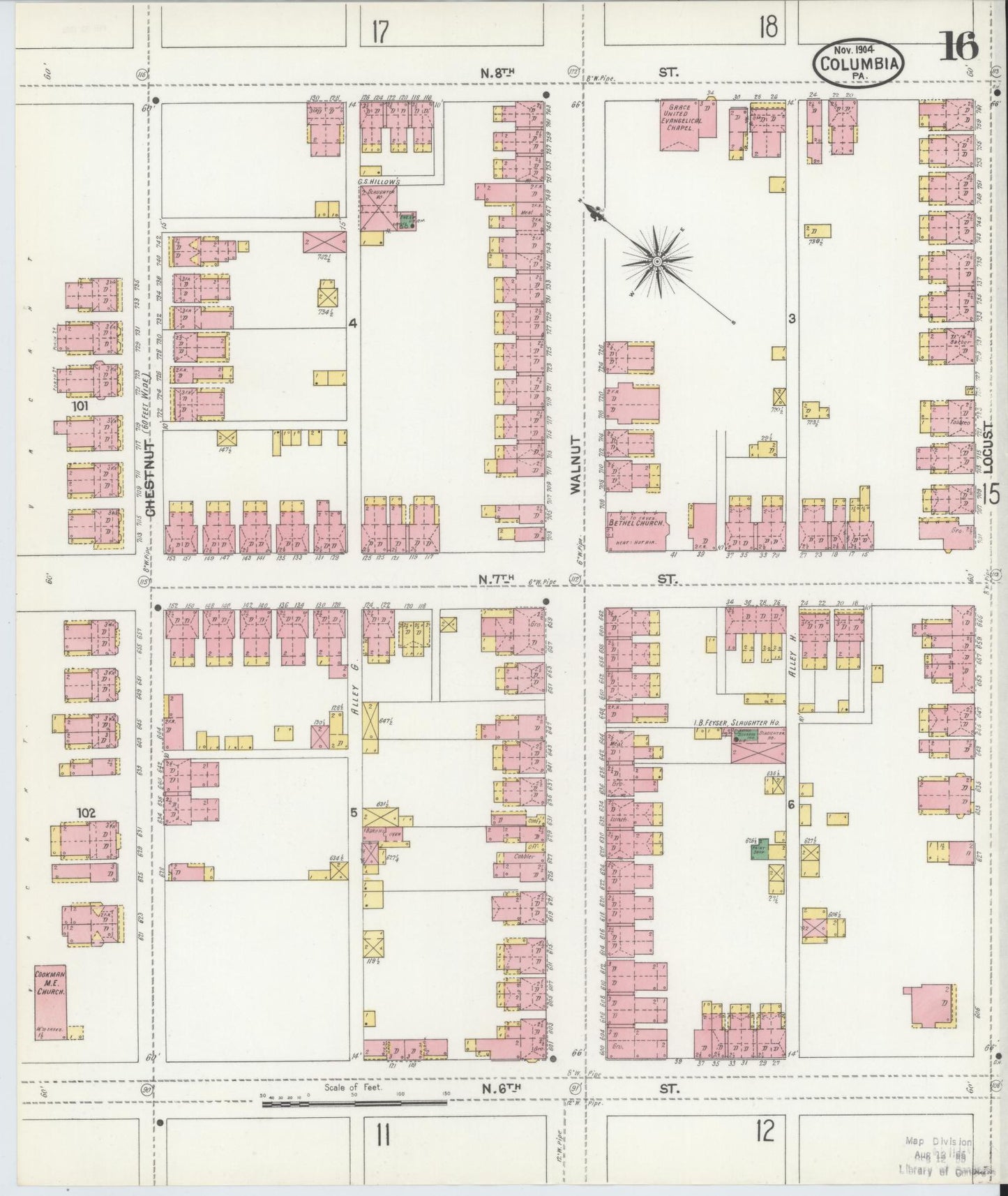 Sanborn Fire Insurance Map from Columbia, Lancaster County, Pennsylvania (1904), Sheet #0016 - Historic Sanborn Fire Insurance Map Print, vintage old map wall art, antique decor, genealogy gift, Pennsylvania Pennsylvania map