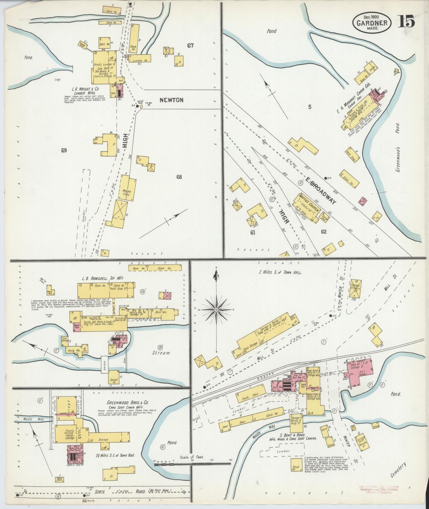 Sanborn Fire Insurance Map from Gardner, Worcester County, Massachusetts (1900), Sheet #0015 - Historic Sanborn Fire Insurance Map Print, vintage old map wall art, antique decor, genealogy gift, Massachusetts Massachusetts map