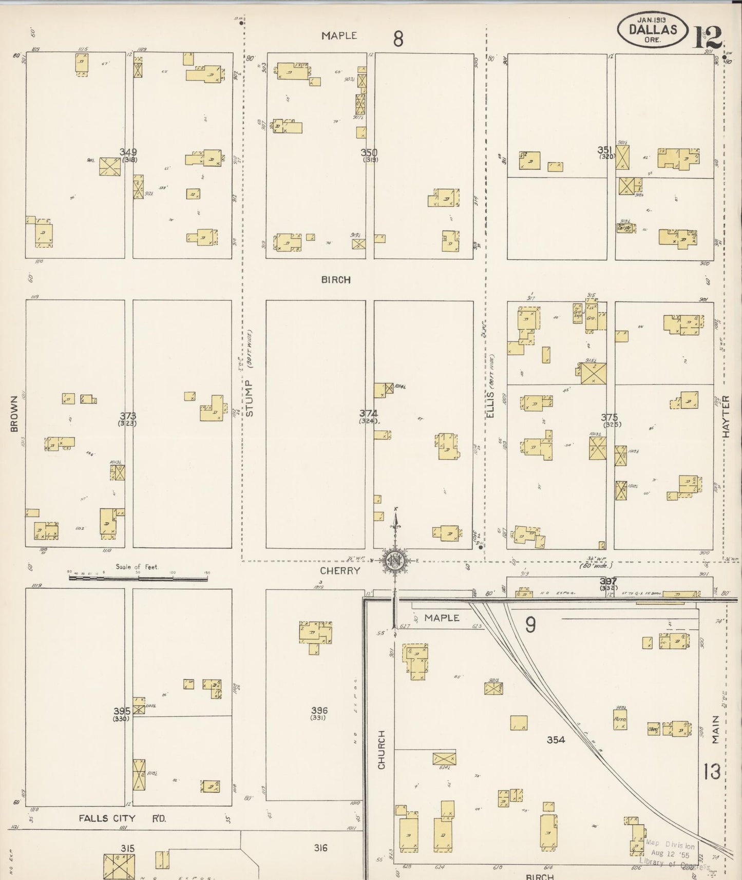 Sanborn Fire Insurance Map from Dallas, Polk County, Oregon (1913), Sheet #0012 - Historic Sanborn Fire Insurance Map Print, vintage old map wall art, antique decor, genealogy gift, Oregon Oregon map