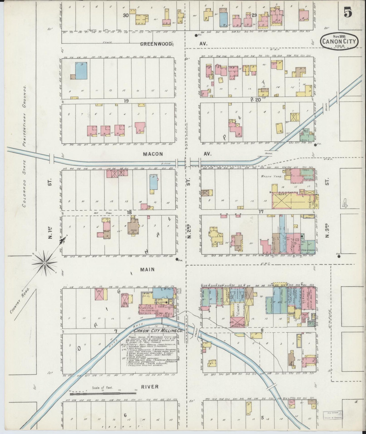 Sanborn Fire Insurance Map from Canon City, Fremont County, Colorado (1895), Sheet #0005 - Historic Sanborn Fire Insurance Map Print, vintage old map wall art, antique decor, genealogy gift, Colorado Colorado map