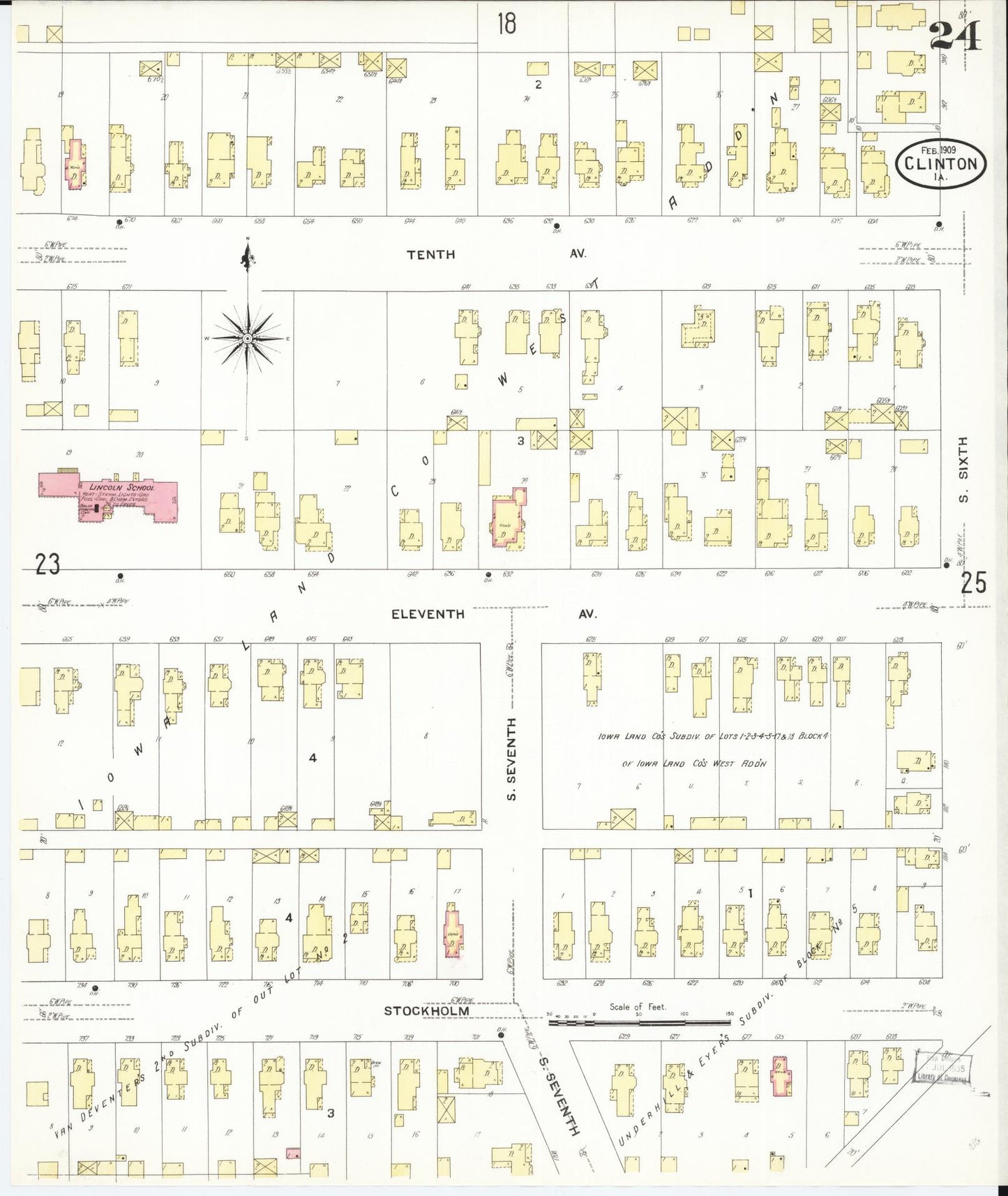 Sanborn Fire Insurance Map from Clinton, Clinton County, Iowa (1909), Sheet #0024 - Historic Sanborn Fire Insurance Map Print, vintage old map wall art