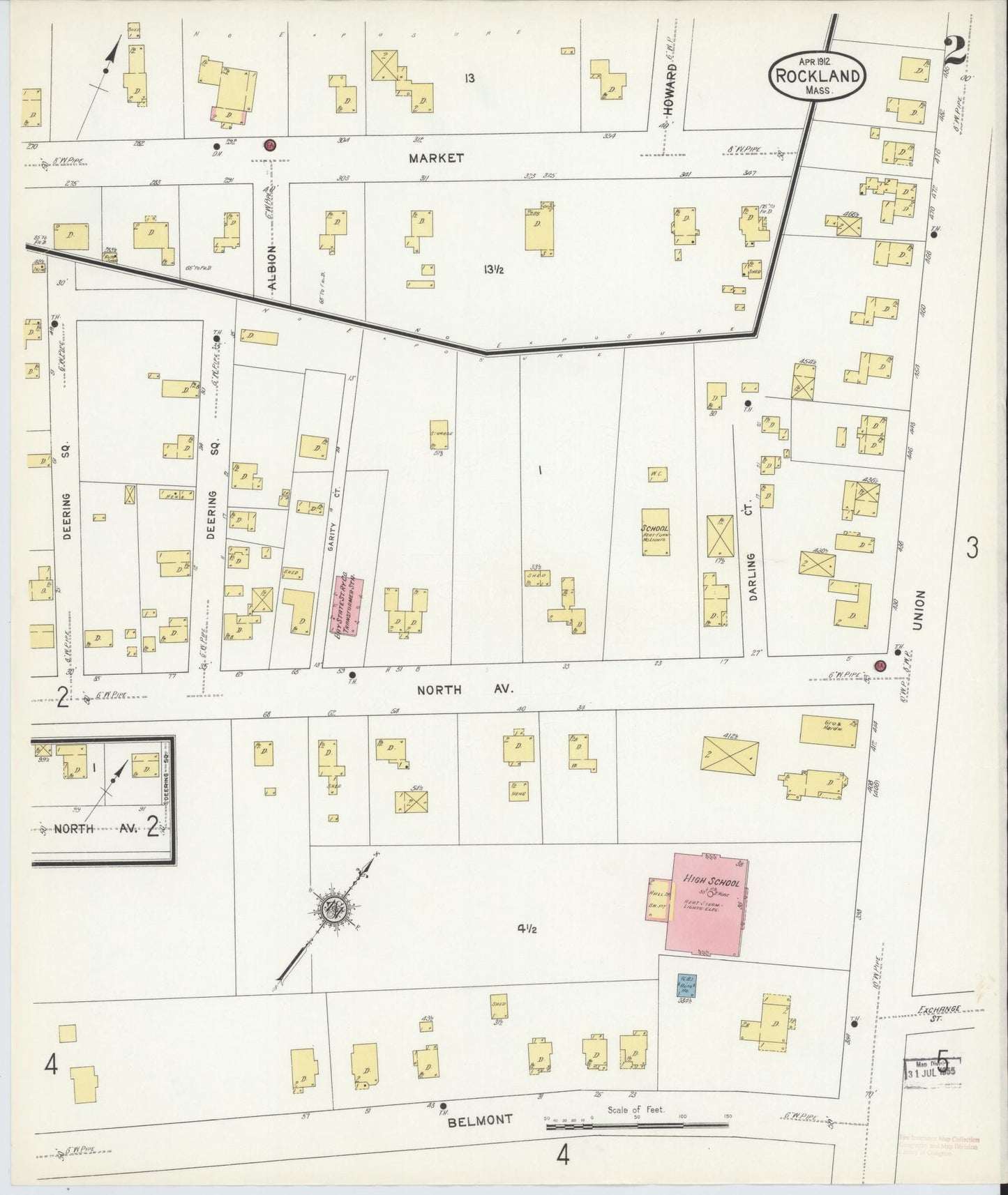Sanborn Fire Insurance Map from Rockland, Plymouth County, Massachusetts (1912), Sheet #0002 - Historic Sanborn Fire Insurance Map Print, vintage old map wall art, antique decor, genealogy gift, Massachusetts Massachusetts map