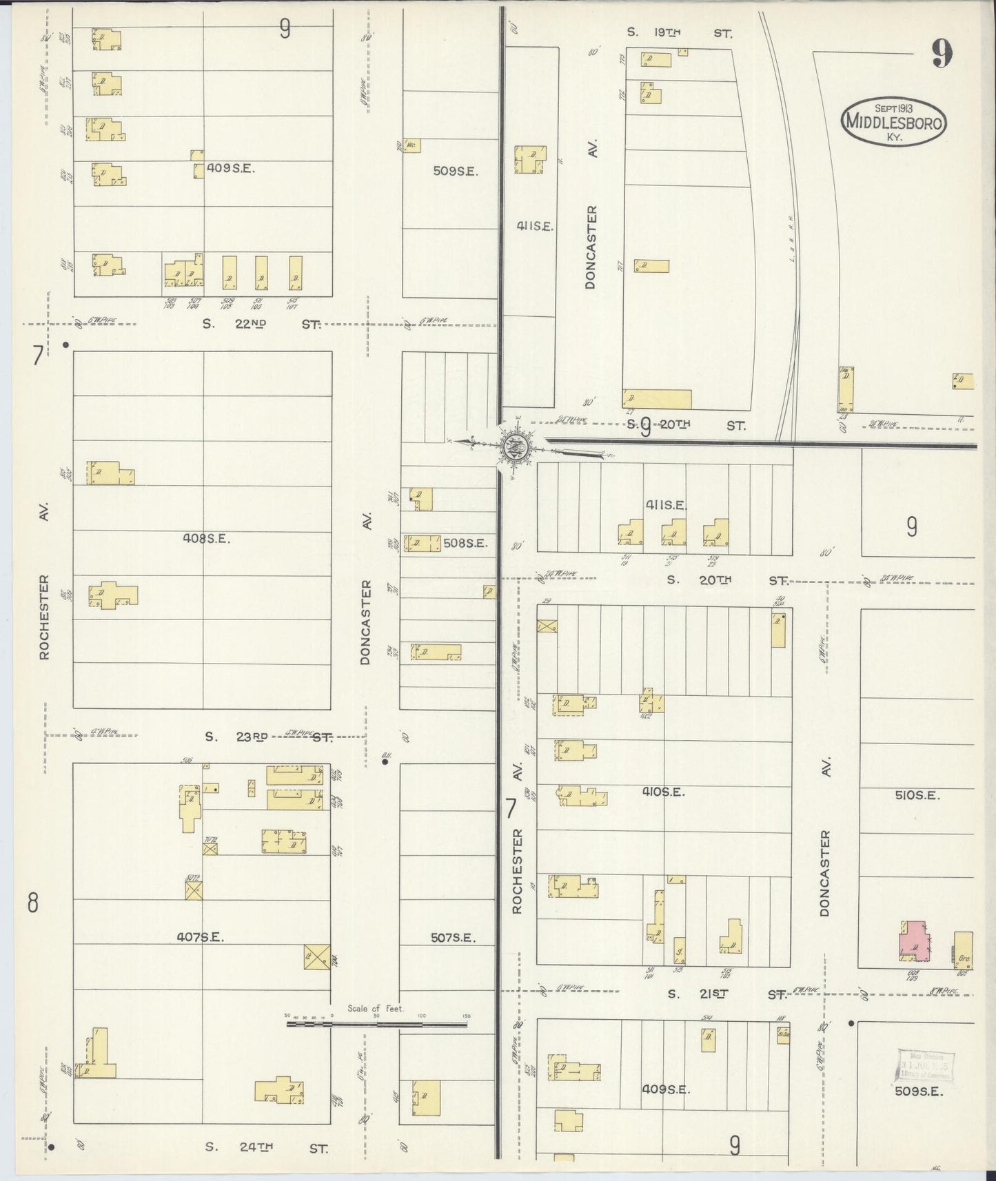 Sanborn Fire Insurance Map from Middlesboro, Bell County, Kentucky (1913), Sheet #0009 - Historic Sanborn Fire Insurance Map Print, vintage old map wall art, antique decor, genealogy gift, Kentucky Kentucky map