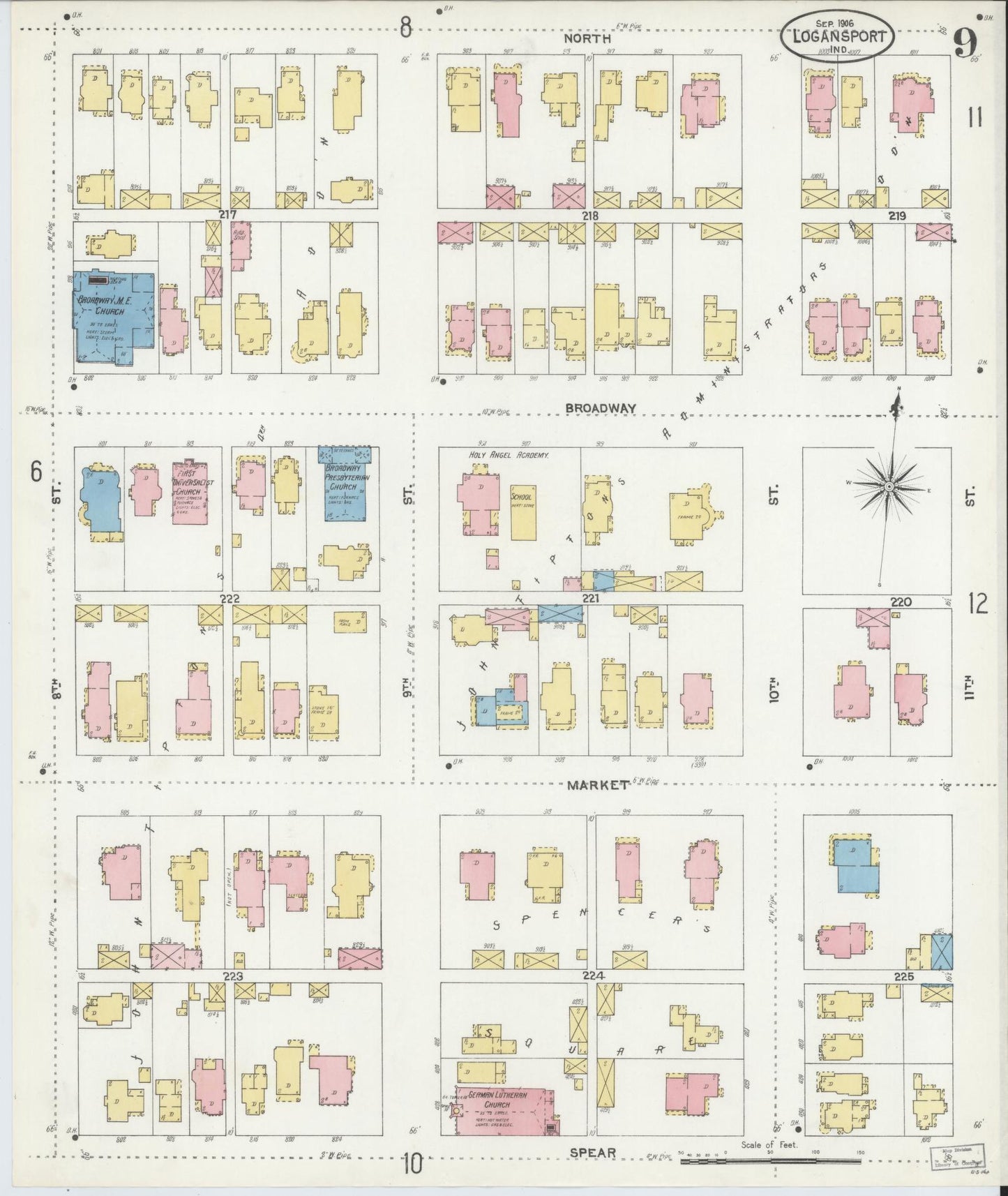 Sanborn Fire Insurance Map from Logansport, Cass County, Indiana (1906), Sheet #0009 - Historic Sanborn Fire Insurance Map Print, vintage old map wall art, antique decor, genealogy gift, Indiana Indiana map