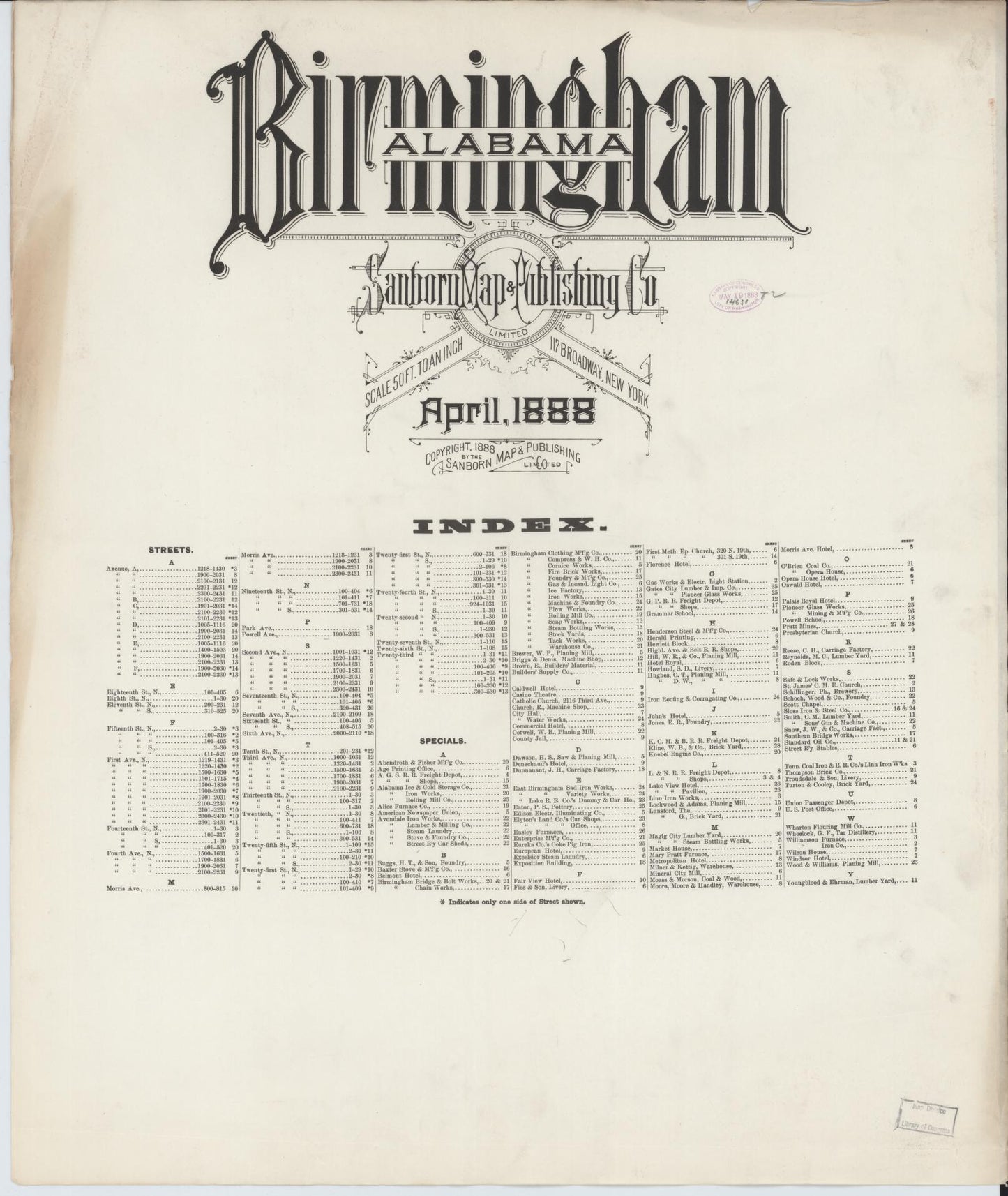 Sanborn Fire Insurance Map from Birmingham, Jefferson County, Alabama. (1888) – Historic Sanborn Fire Insurance Map Print