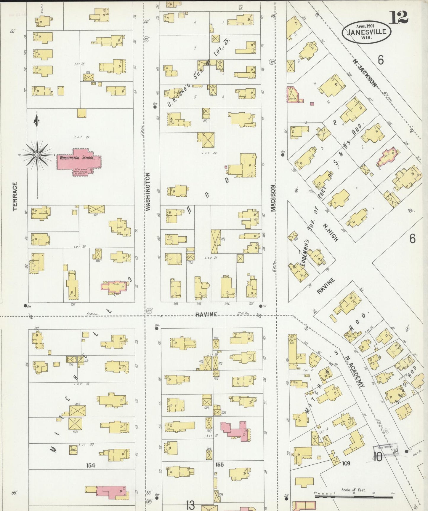 Sanborn Fire Insurance Map from Janesville, Rock County, Wisconsin (1901), Sheet #0012 - Historic Sanborn Fire Insurance Map Print, vintage old map wall art, antique decor, genealogy gift, Wisconsin Wisconsin map