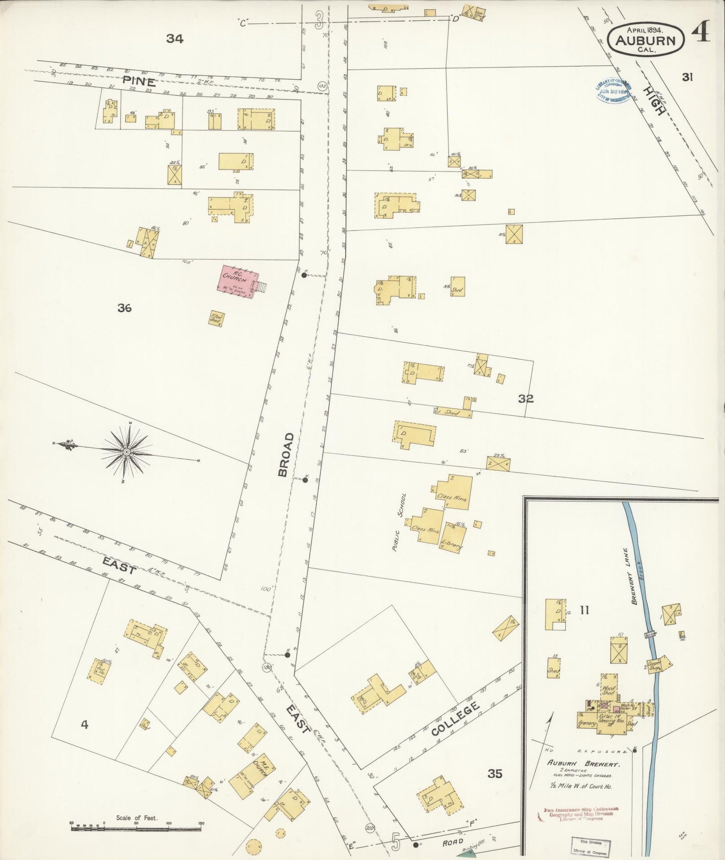 Sanborn Fire Insurance Map from Auburn, Placer County, California (1894), Sheet #0004 - Historic Sanborn Fire Insurance Map Print, vintage old map wall art, antique decor, genealogy gift, California California map