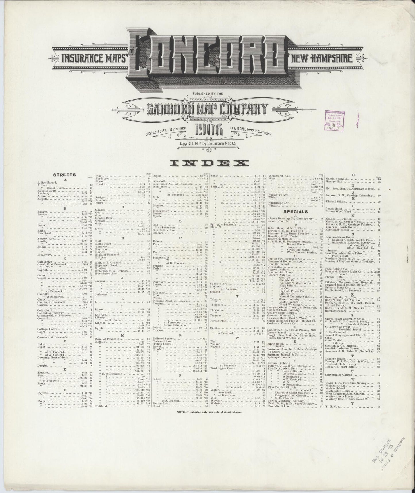 Sanborn Fire Insurance Map from Concord, Merrimack County, New Hampshire. (1906) – Historic Sanborn Fire Insurance Map Print