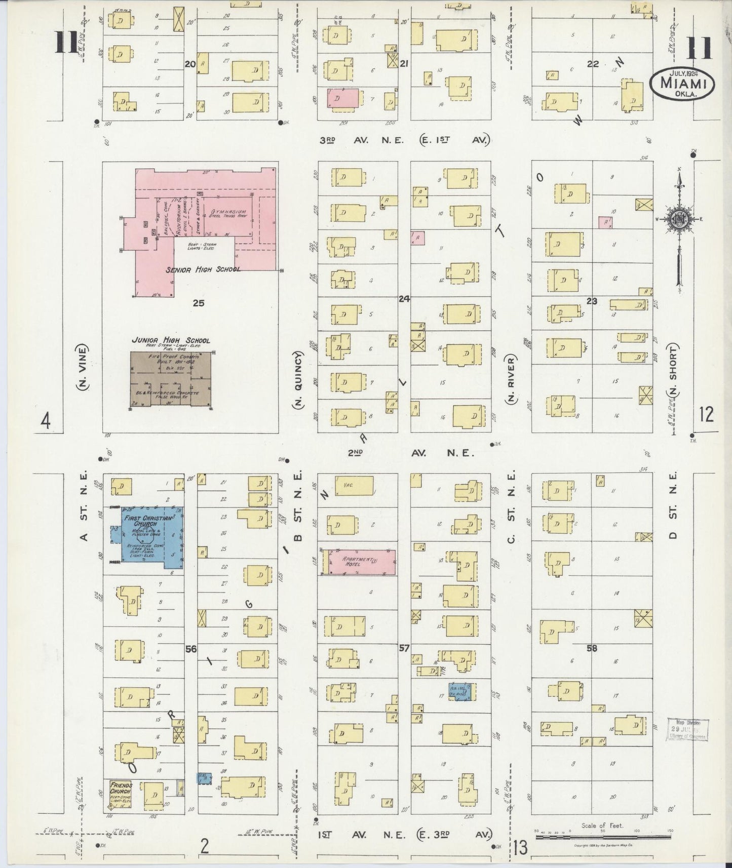 Sanborn Fire Insurance Map from Miami, Ottawa County, Oklahoma (1924), Sheet #0011 - Historic Sanborn Fire Insurance Map Print, vintage old map wall art, antique decor, genealogy gift, Oklahoma Oklahoma map