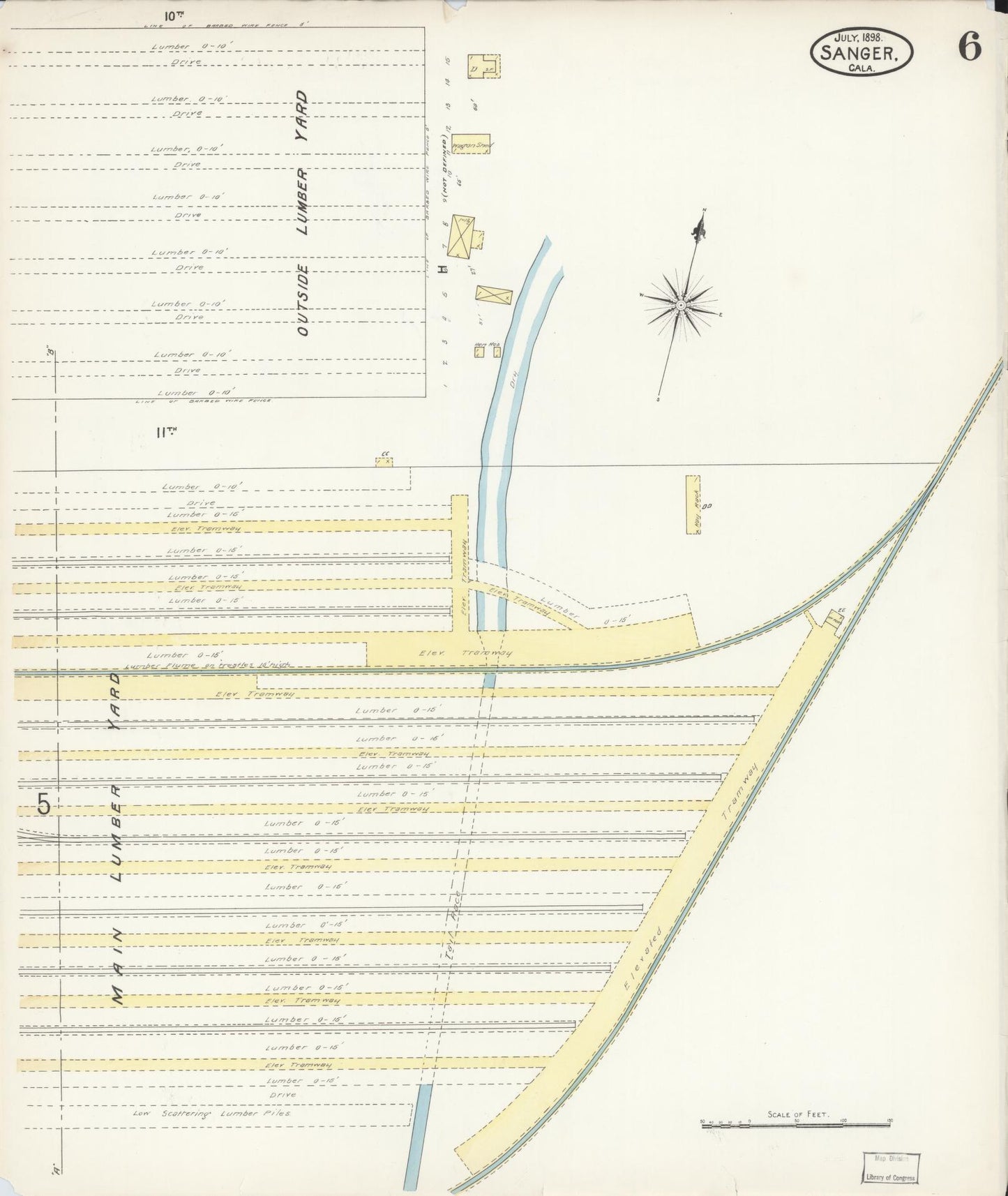 Sanborn Fire Insurance Map from Sanger, Fresno County, California (1898), Sheet #0006 - Complete Map Set gallery image, historic Sanborn map, vintage wall art, California California