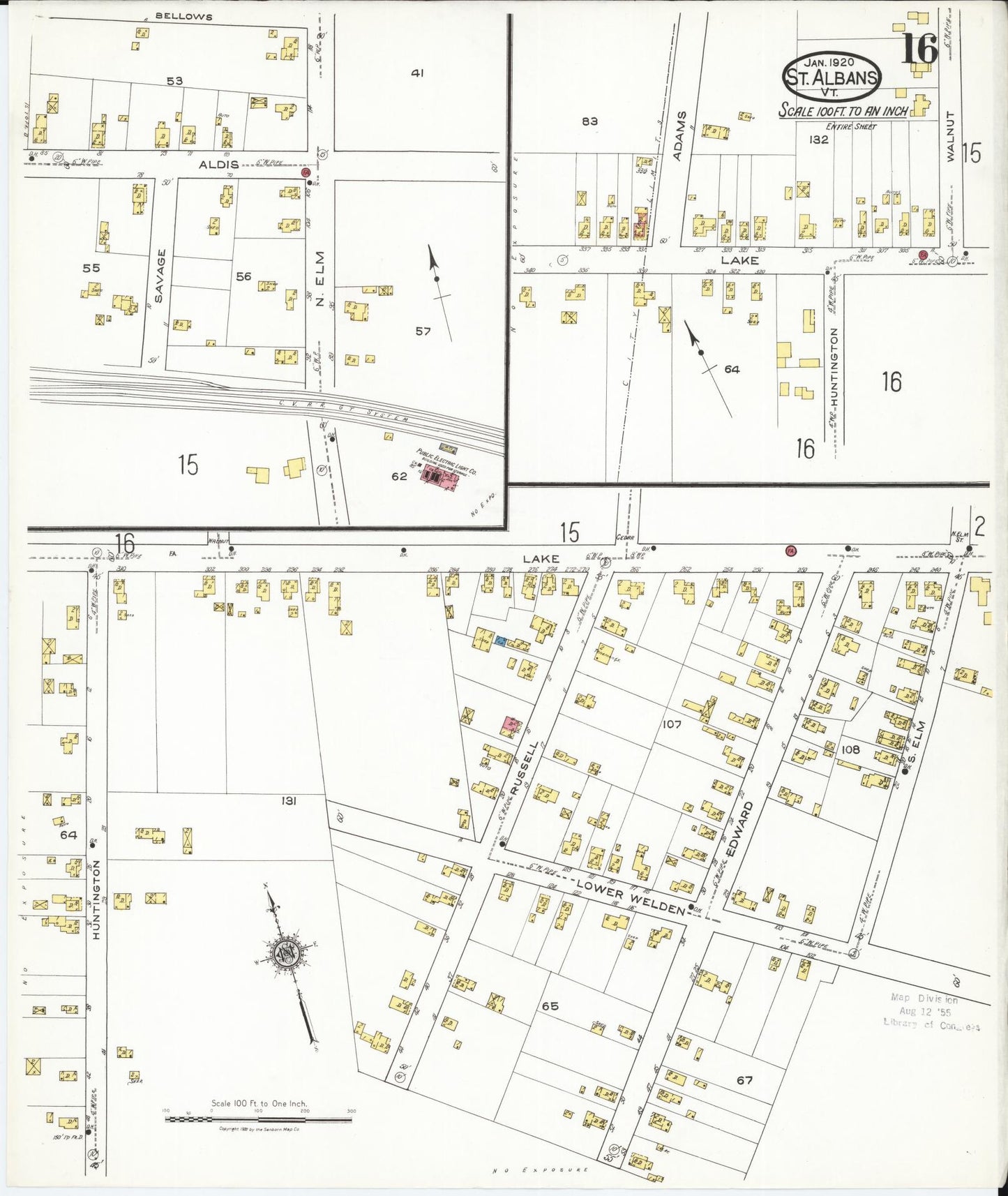 Sanborn Fire Insurance Map from Saint Albans, Franklin County, Vermont (1920), Sheet #0016 - Complete Map Set gallery image, historic Sanborn map, vintage wall art, Vermont Vermont