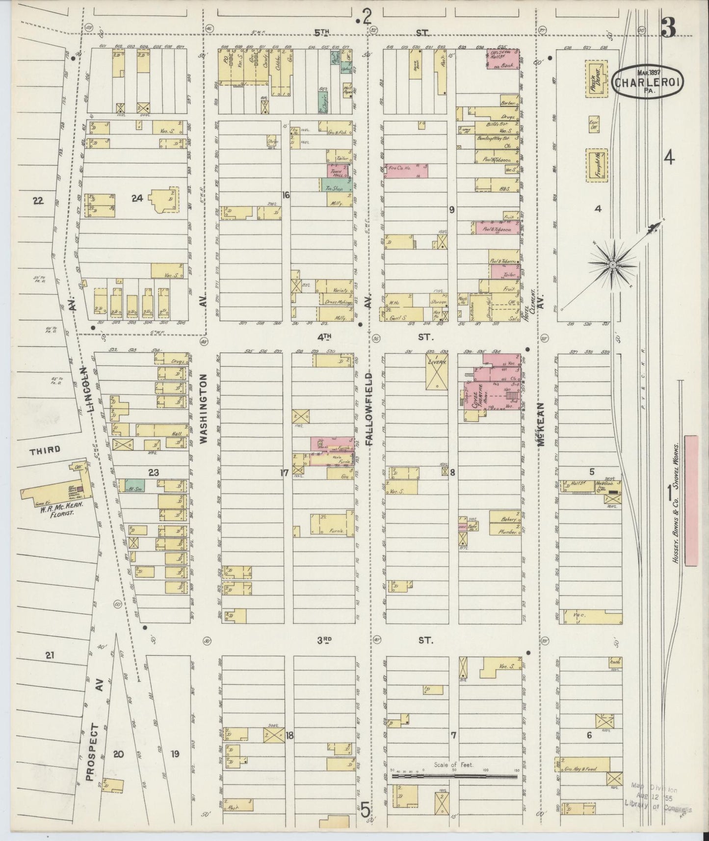 Sanborn Fire Insurance Map from Charleroi, Washington County, Pennsylvania (1897), Sheet #0003 - Historic Sanborn Fire Insurance Map Print, vintage old map wall art, antique decor, genealogy gift, Pennsylvania Pennsylvania map