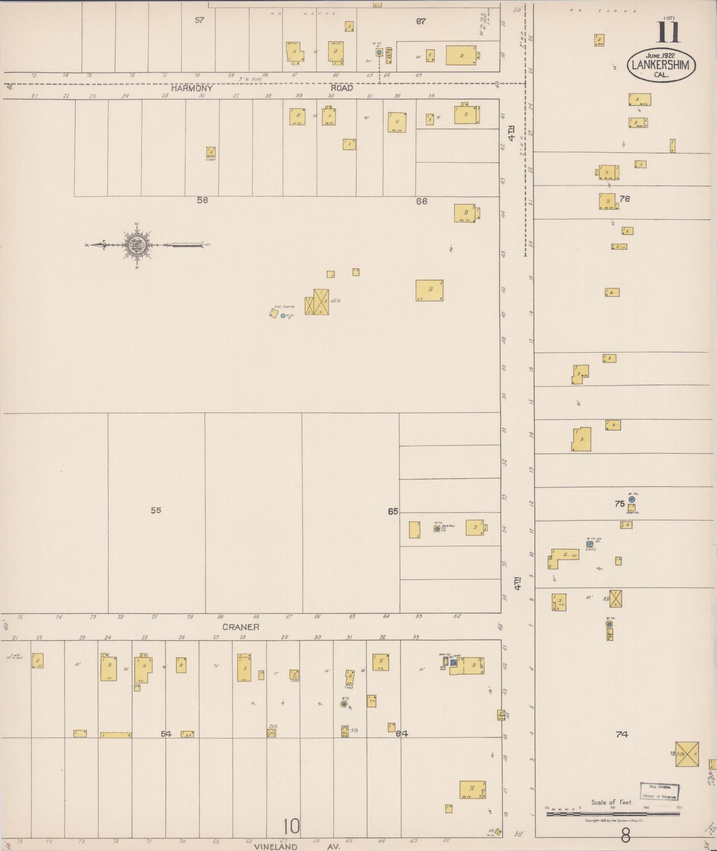Sanborn Fire Insurance Map from Lankershim, Los Angeles County, California (1922), Sheet #0011 - Historic Sanborn Fire Insurance Map Print, vintage old map wall art, antique decor, genealogy gift, California California map