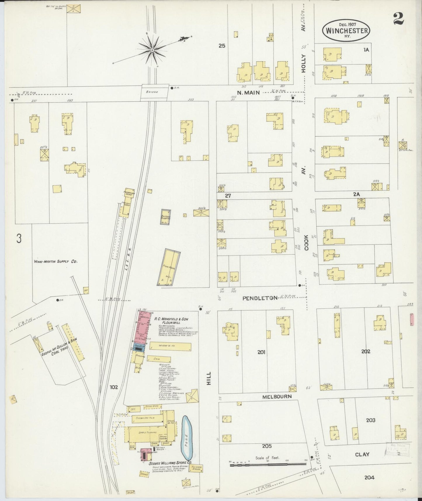 Sanborn Fire Insurance Map from Winchester, Clark County, Kentucky (1907), Sheet #0002 - Historic Sanborn Fire Insurance Map Print, vintage old map wall art, antique decor, genealogy gift, Kentucky Kentucky map