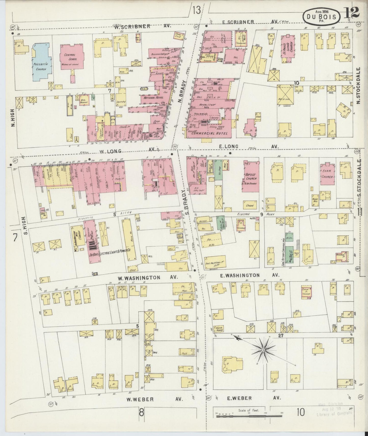 Sanborn Fire Insurance Map from Du Bois, Clearfield County, Pennsylvania (1896), Sheet #0012 - Historic Sanborn Fire Insurance Map Print, vintage old map wall art, antique decor, genealogy gift, Pennsylvania Pennsylvania map