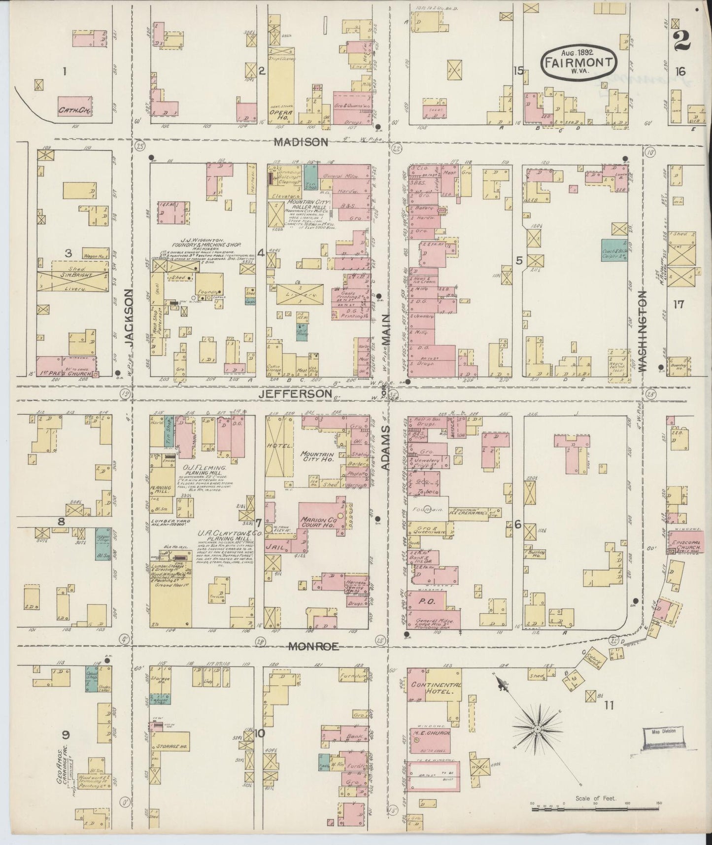 Sanborn Fire Insurance Map from Fairmont, Marion County, West Virginia (1892), Sheet #0002 - Complete Map Set gallery image, historic Sanborn map, vintage wall art, West Virginia West Virginia