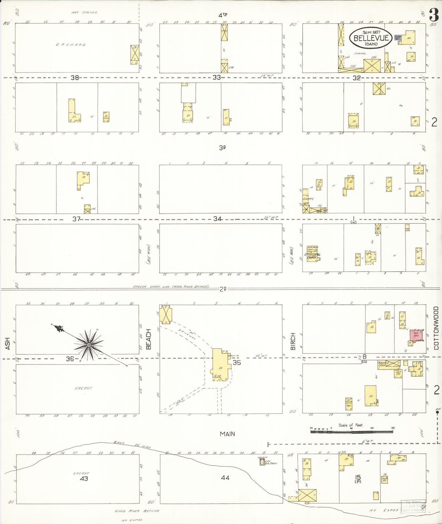Sanborn Fire Insurance Map from Bellevue, Blaine County, Idaho (1907), Sheet #0003 - Complete Map Set gallery image, historic Sanborn map, vintage wall art, Idaho Idaho