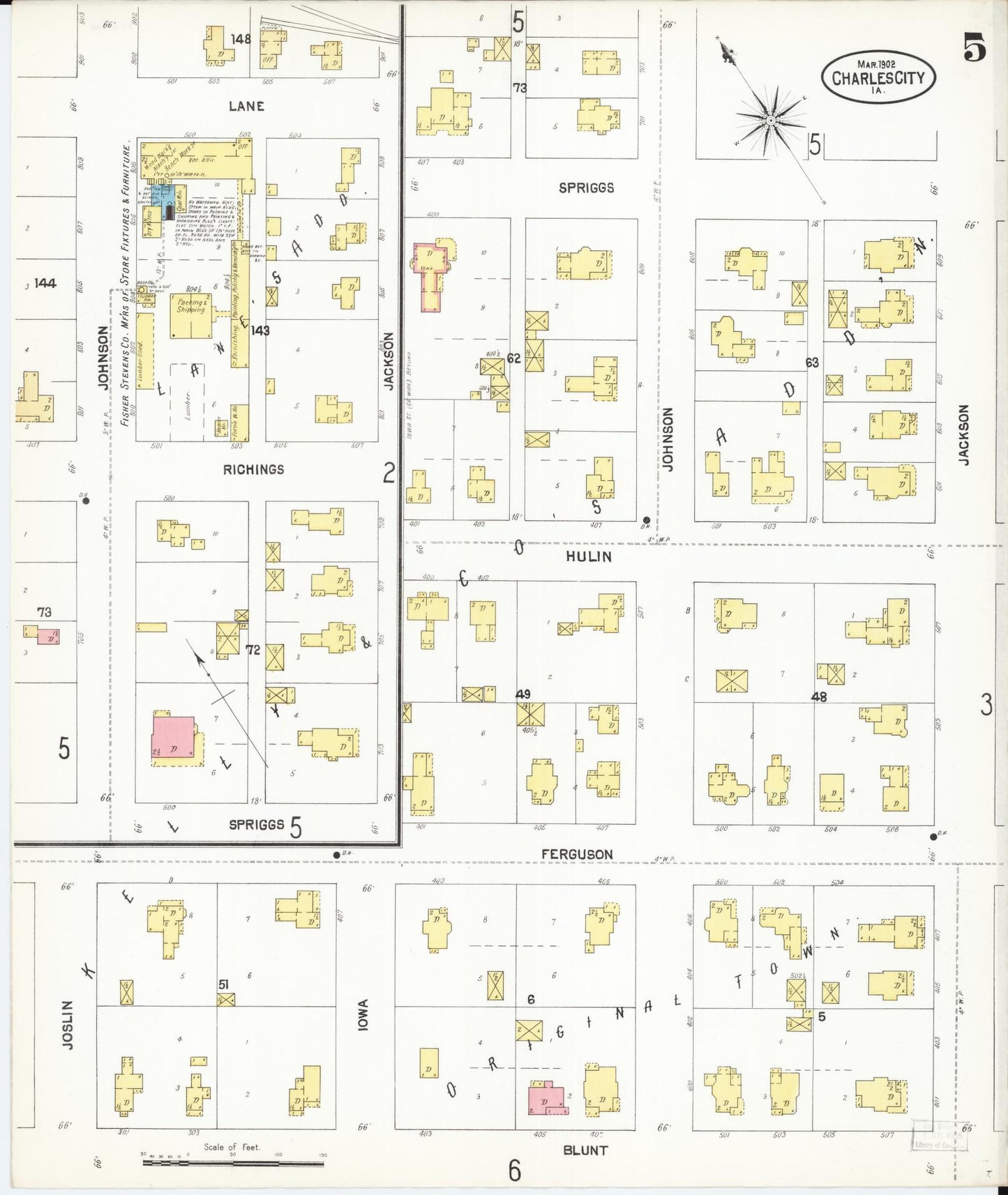 Sanborn Fire Insurance Map from Charles City, Floyd County, Iowa (1902), Sheet #0005 - Historic Sanborn Fire Insurance Map Print, vintage old map wall art