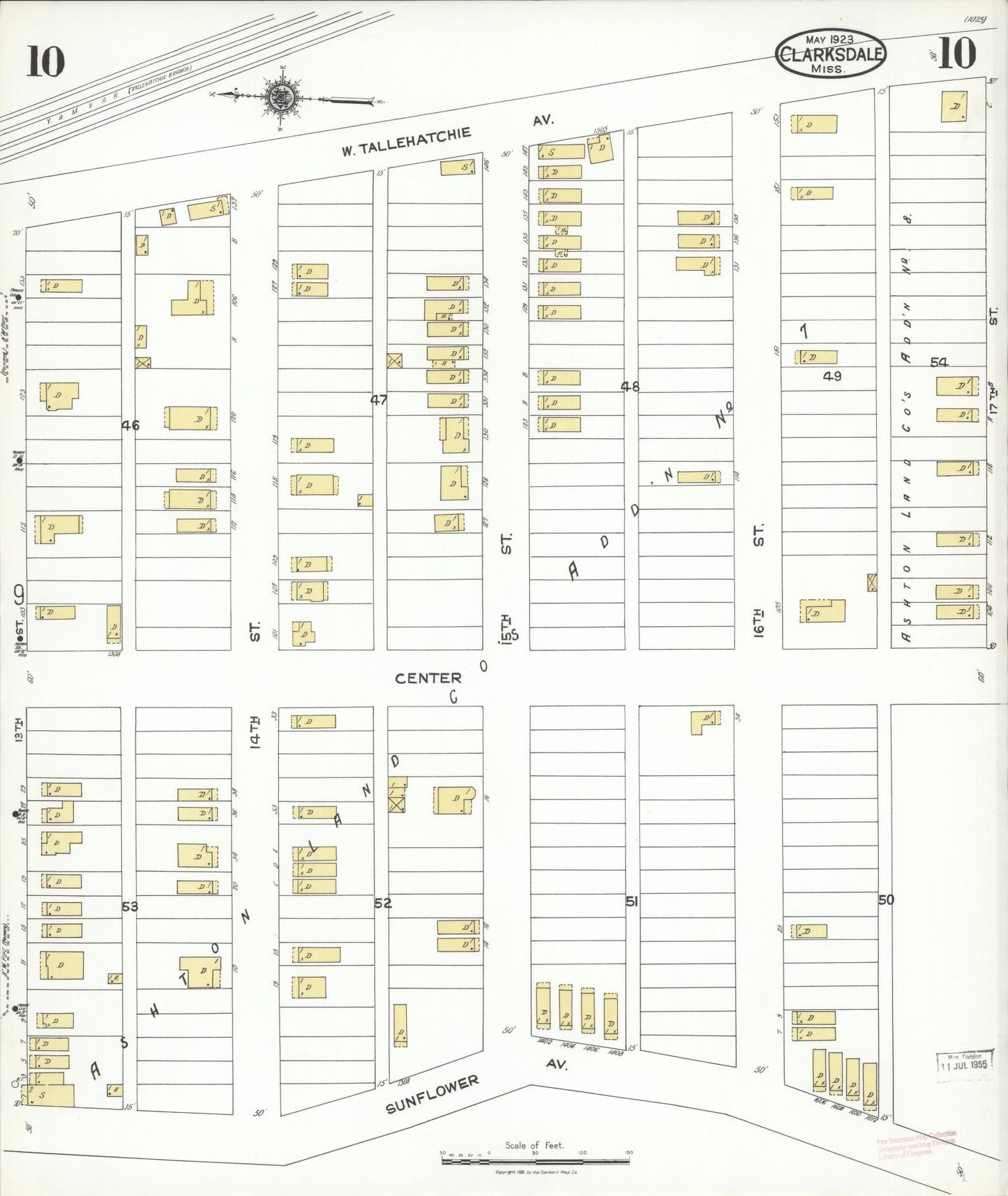 Sanborn Fire Insurance Map from Clarksdale, Coahoma County, Mississippi (1923), Sheet #0010 - Historic Sanborn Fire Insurance Map Print, vintage old map wall art, antique decor, genealogy gift, Mississippi Mississippi map