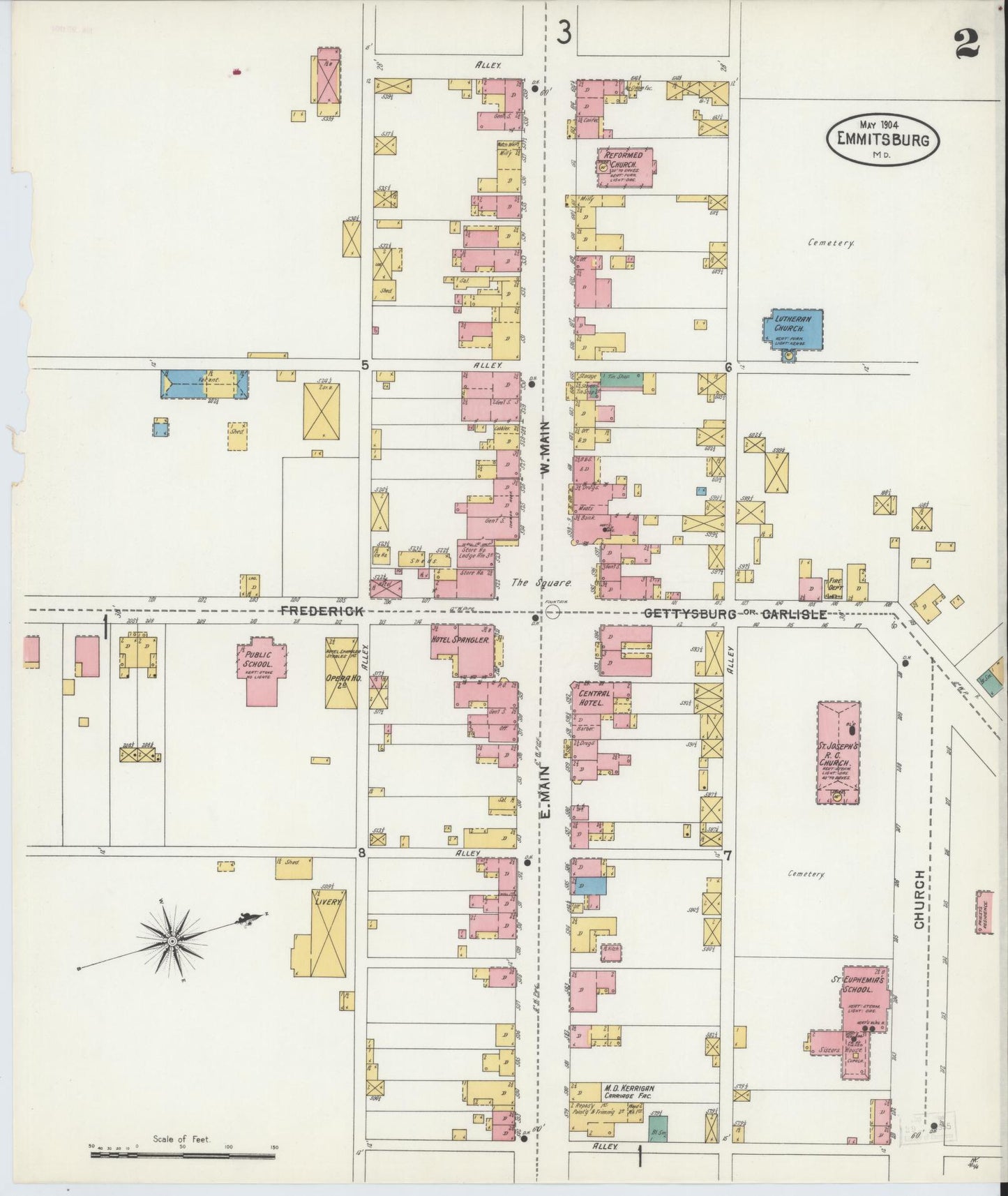 Sanborn Fire Insurance Map from Emmittsburg, Frederick County, Maryland (1904), Sheet #0002 - Historic Sanborn Fire Insurance Map Print, vintage old map wall art