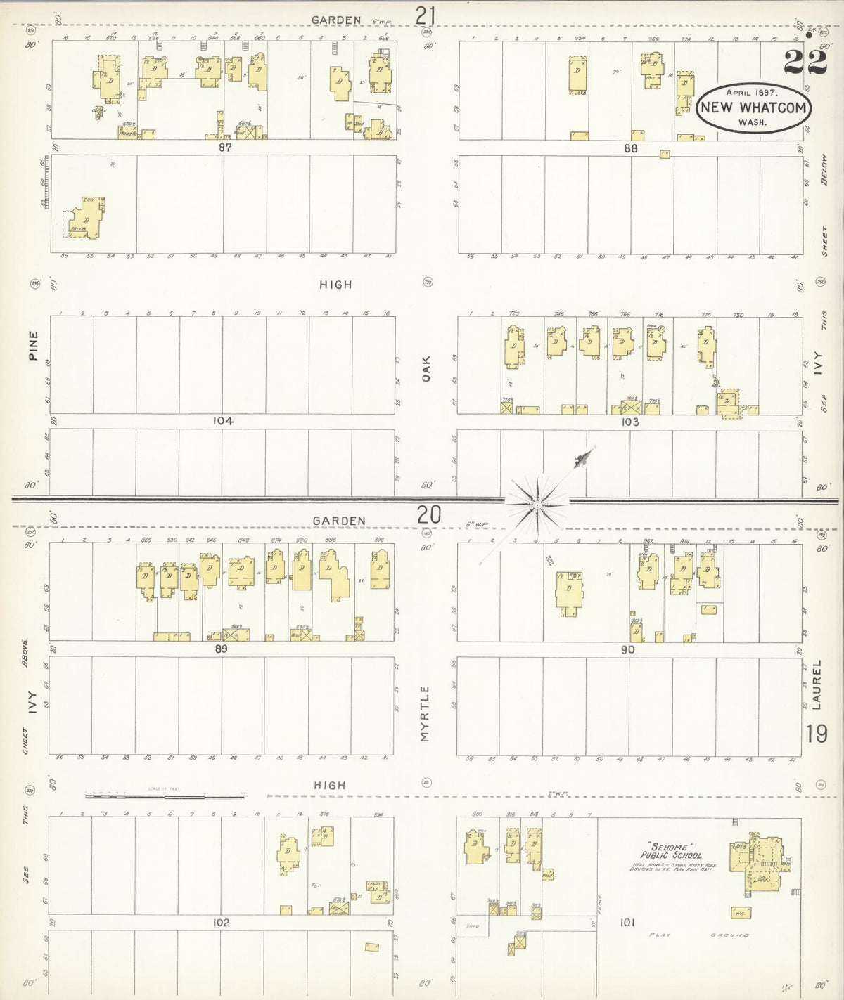 Sanborn Fire Insurance Map from New Whatcom, Whatcom County, Washington (1897), Sheet #0022 - Historic Sanborn Fire Insurance Map Print, vintage old map wall art, antique decor, genealogy gift, Washington Washington map