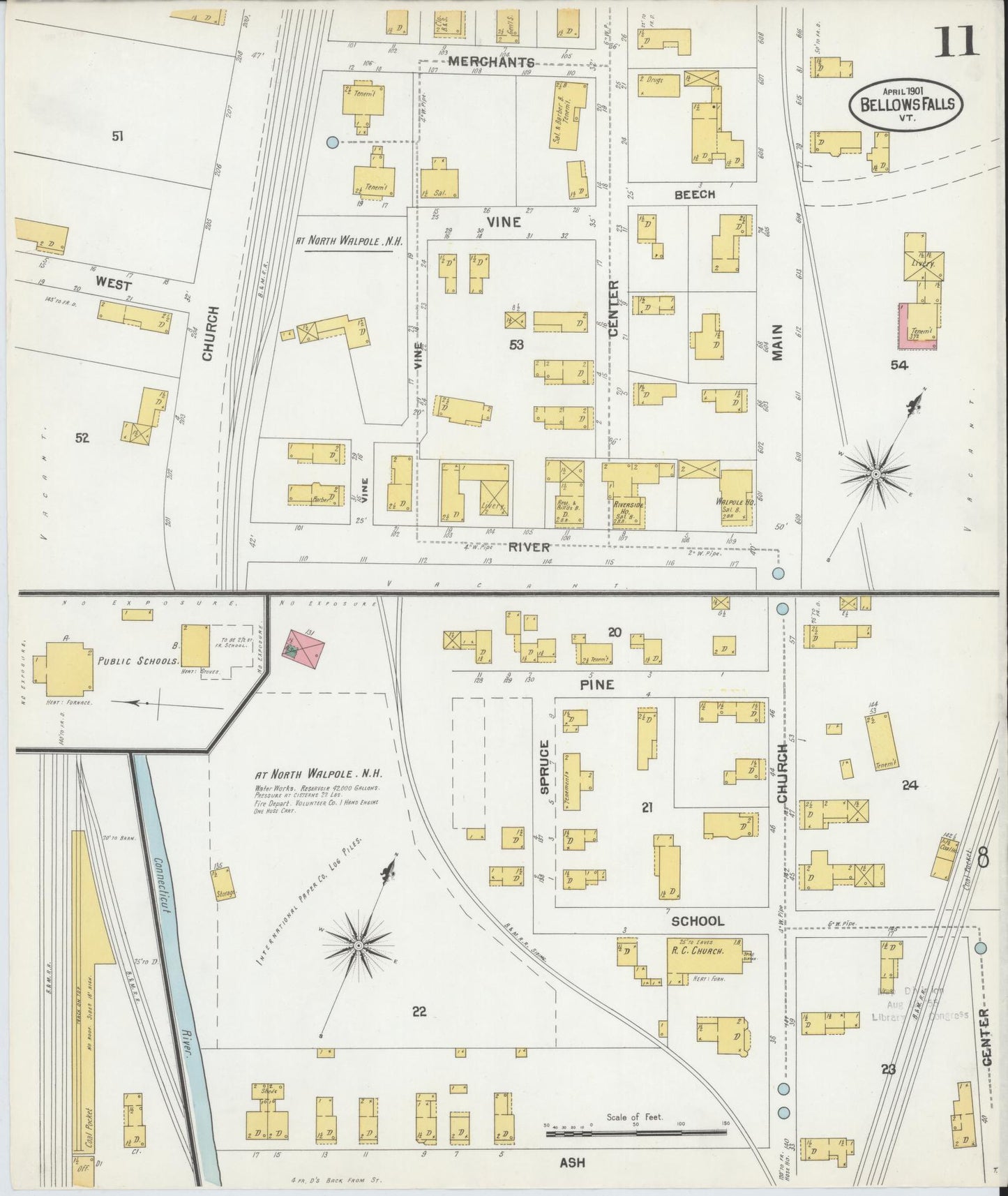 Sanborn Fire Insurance Map from Bellows Falls, Windham County, Vermont (1901), Sheet #0011 - Complete Map Set gallery image, historic Sanborn map, vintage wall art, Vermont Vermont