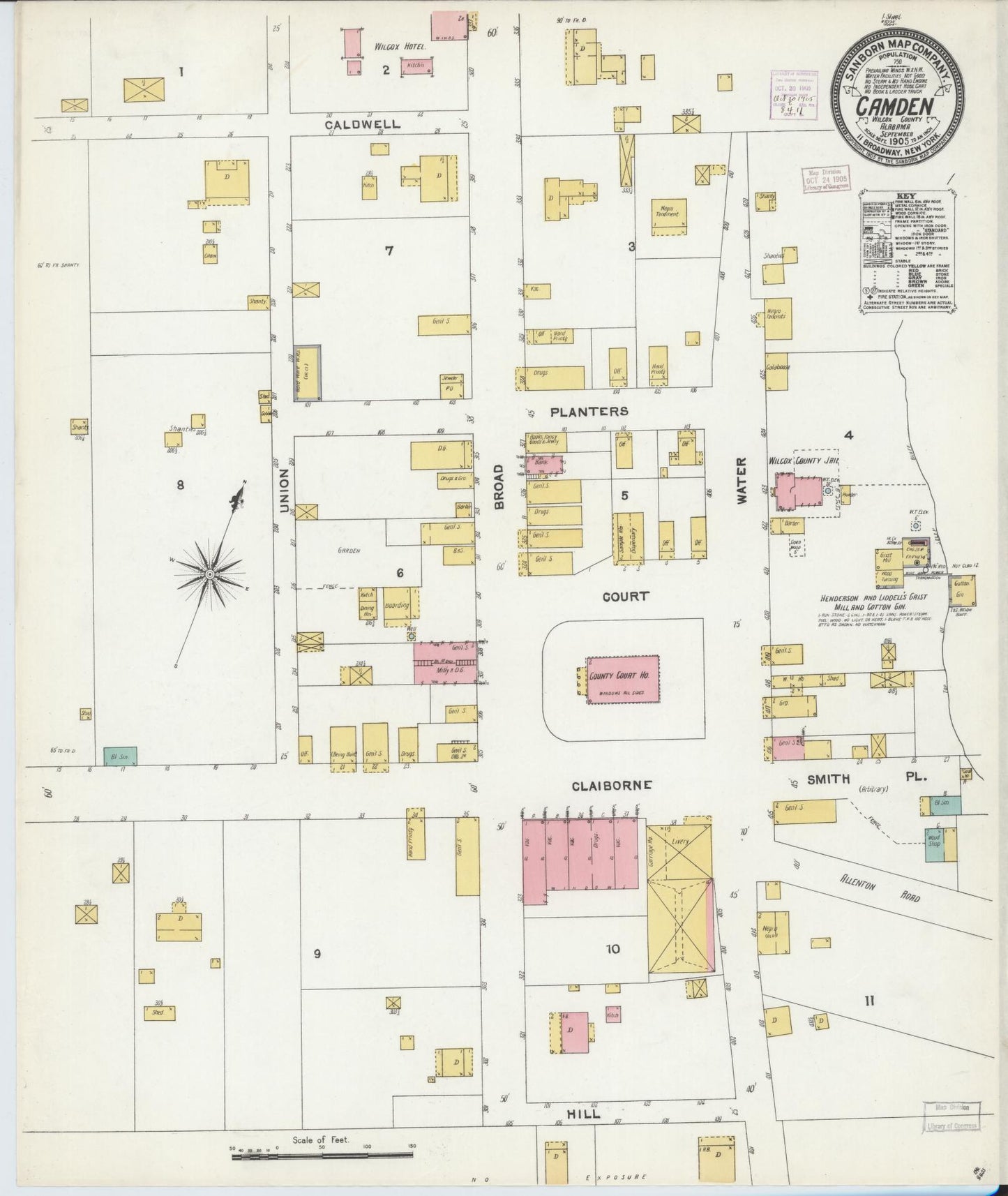 Sanborn Fire Insurance Map from Camden, Wilcox County, Alabama. (1905) – Historic Sanborn Fire Insurance Map Print